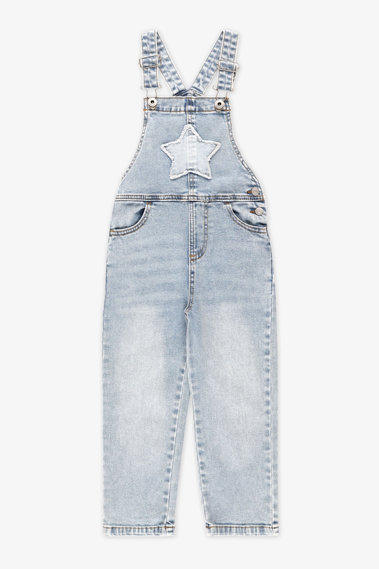 Salopette en jeans extensible - Enfant fille && DENIM PALE
