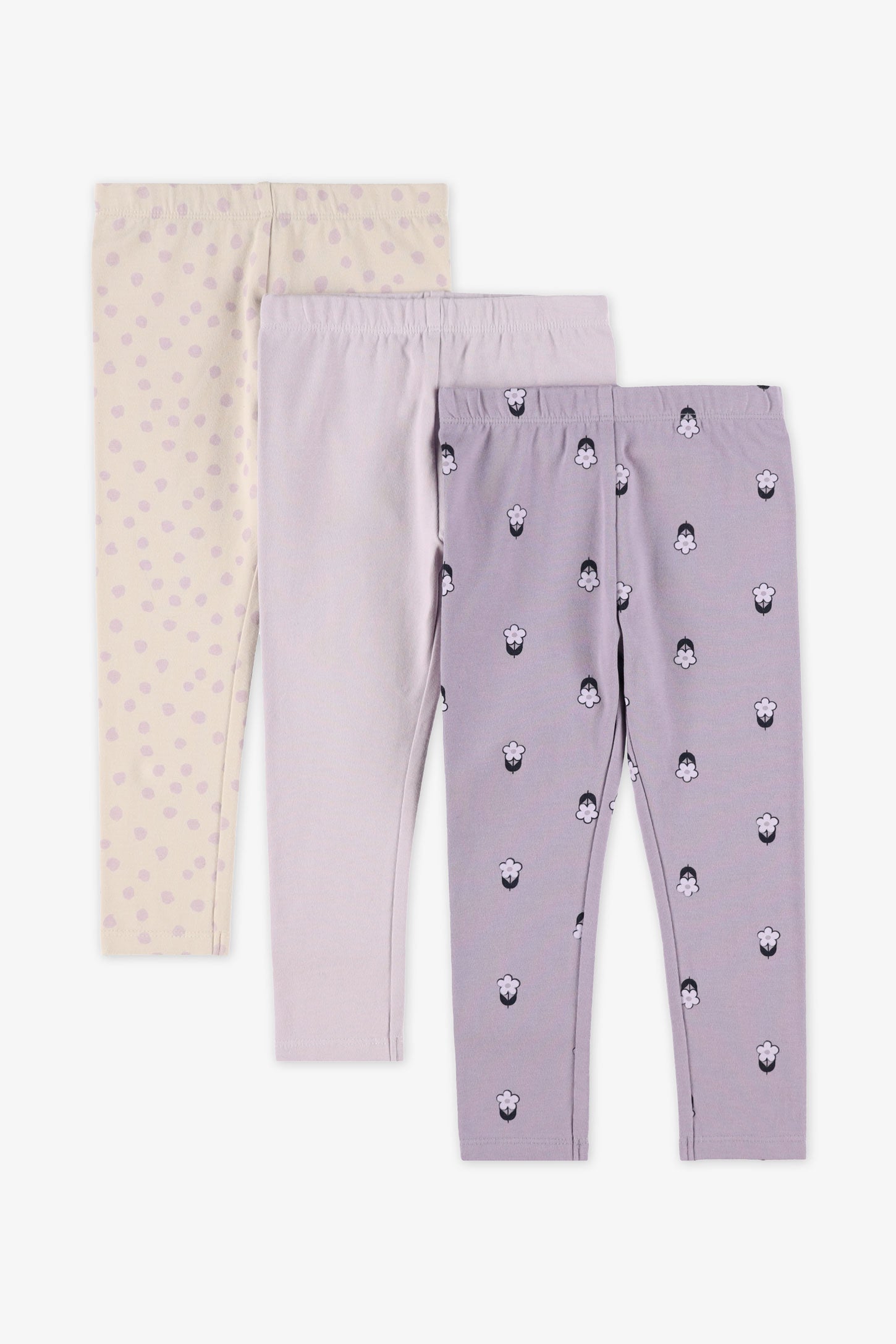 Lot de 3 leggings en coton - Bébé fille && LAVANDE/MULTI