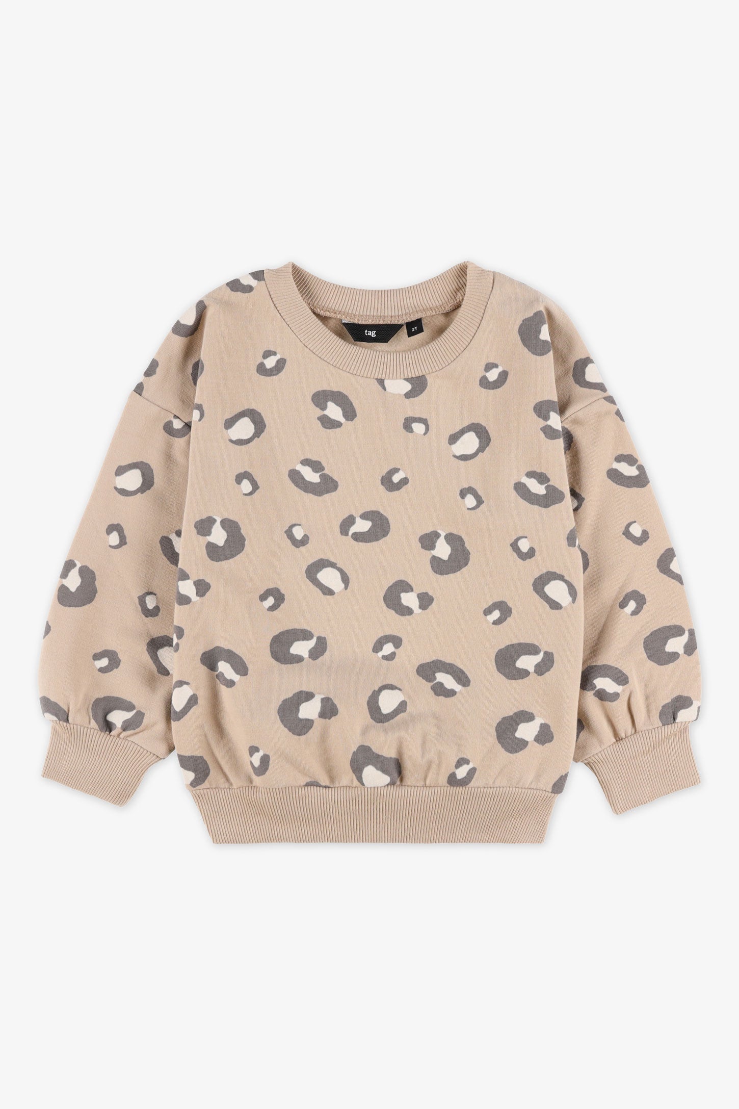 Chandail col rond coton ouaté, 2T-3T - Bébé fille && BEIGE/MULTI