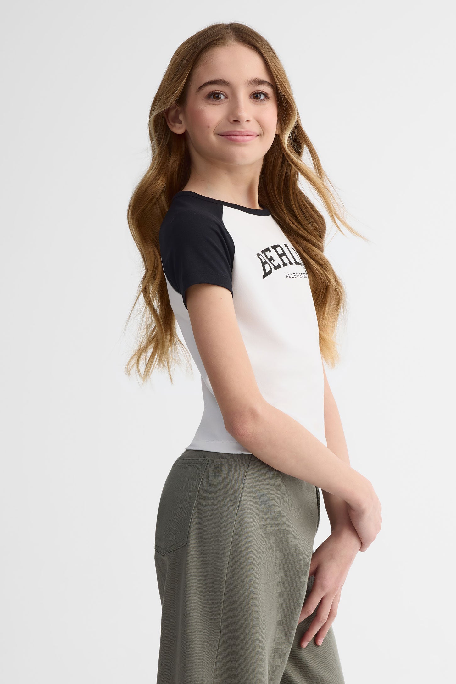 T-shirt col rond, 2/25$ - Ado fille && NOIR