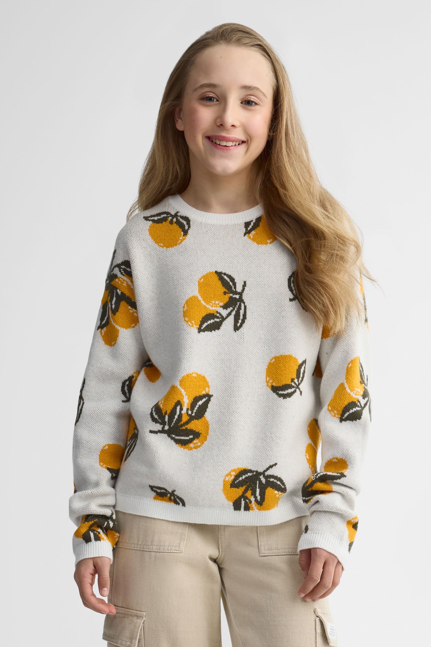 Chandail tricot manches longues - Ado fille && BLANC CASSÉ/MULTI