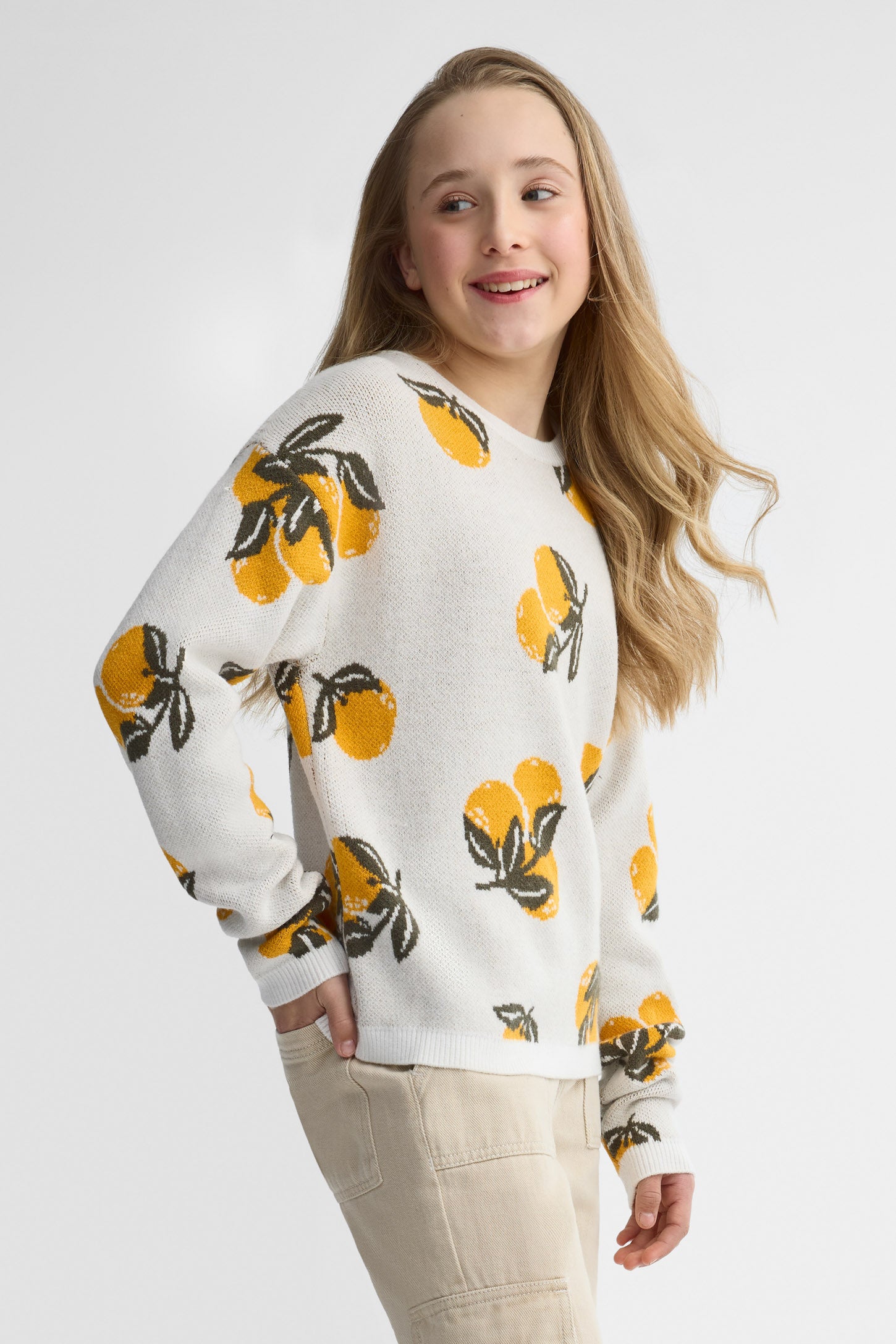 Chandail tricot manches longues - Ado fille && BLANC CASSÉ/MULTI