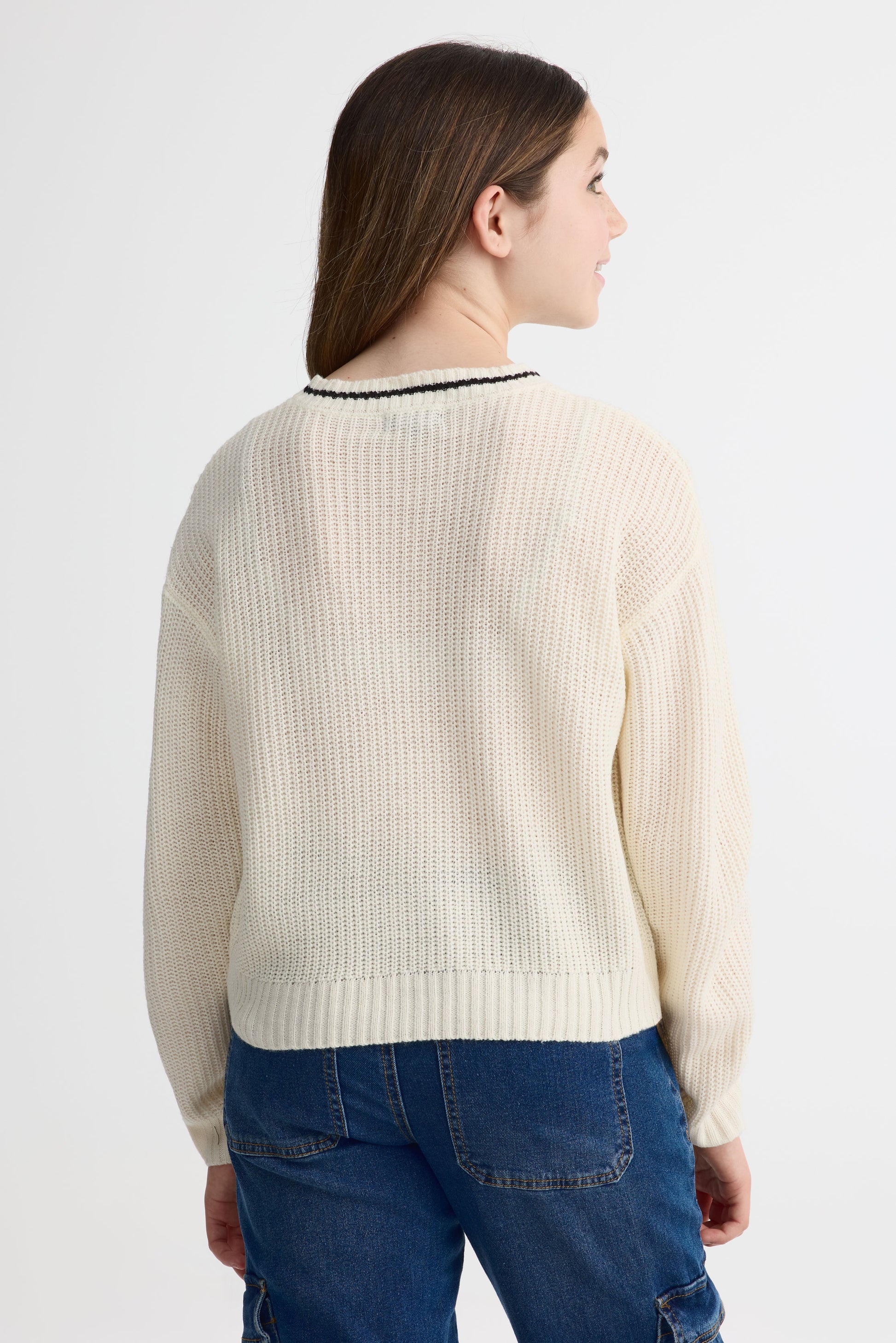 Chandail col en V tricot - Ado fille && BLANC CASSÉ