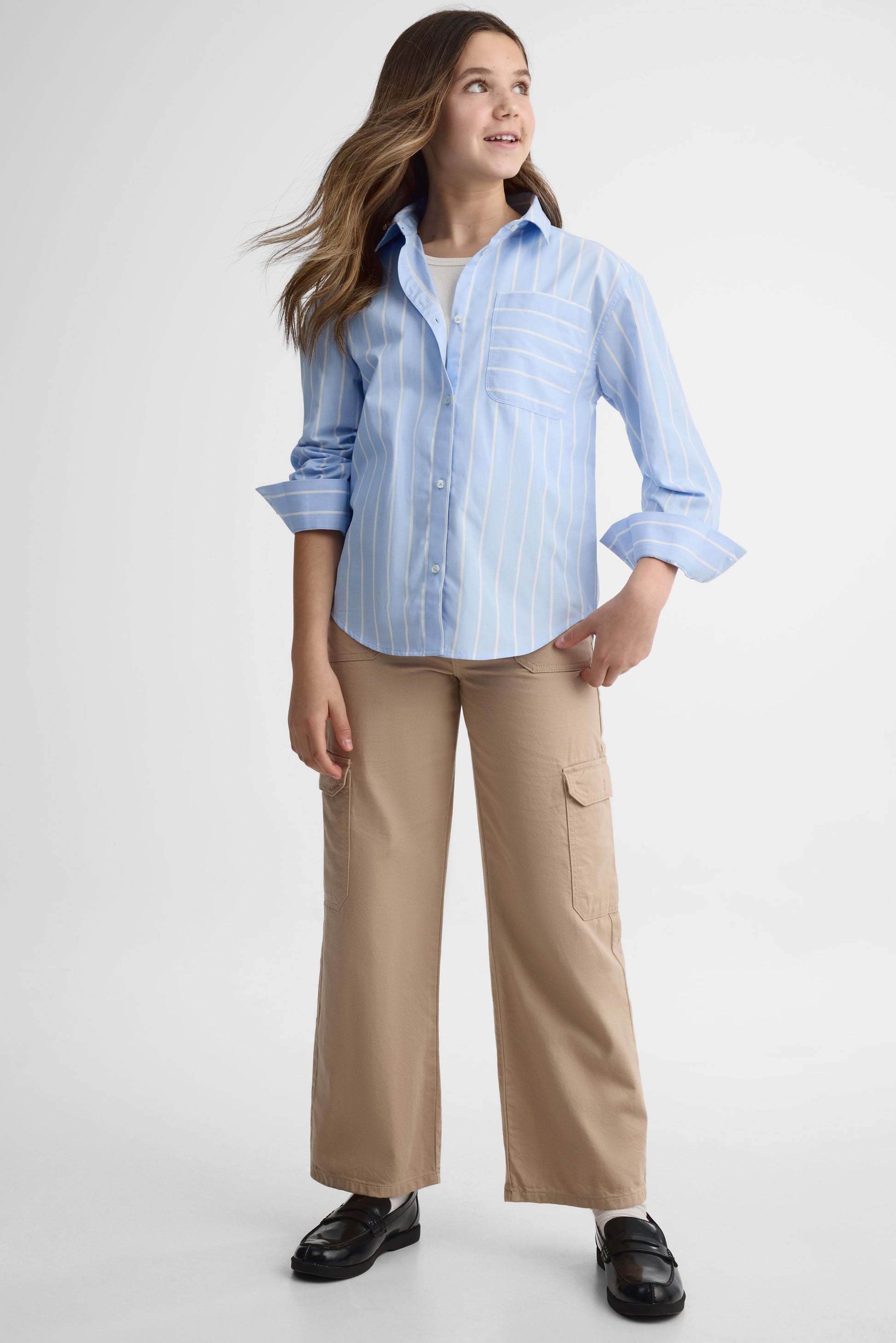 Chemise rayée manches longues - Ado fille && BLEU MULTI