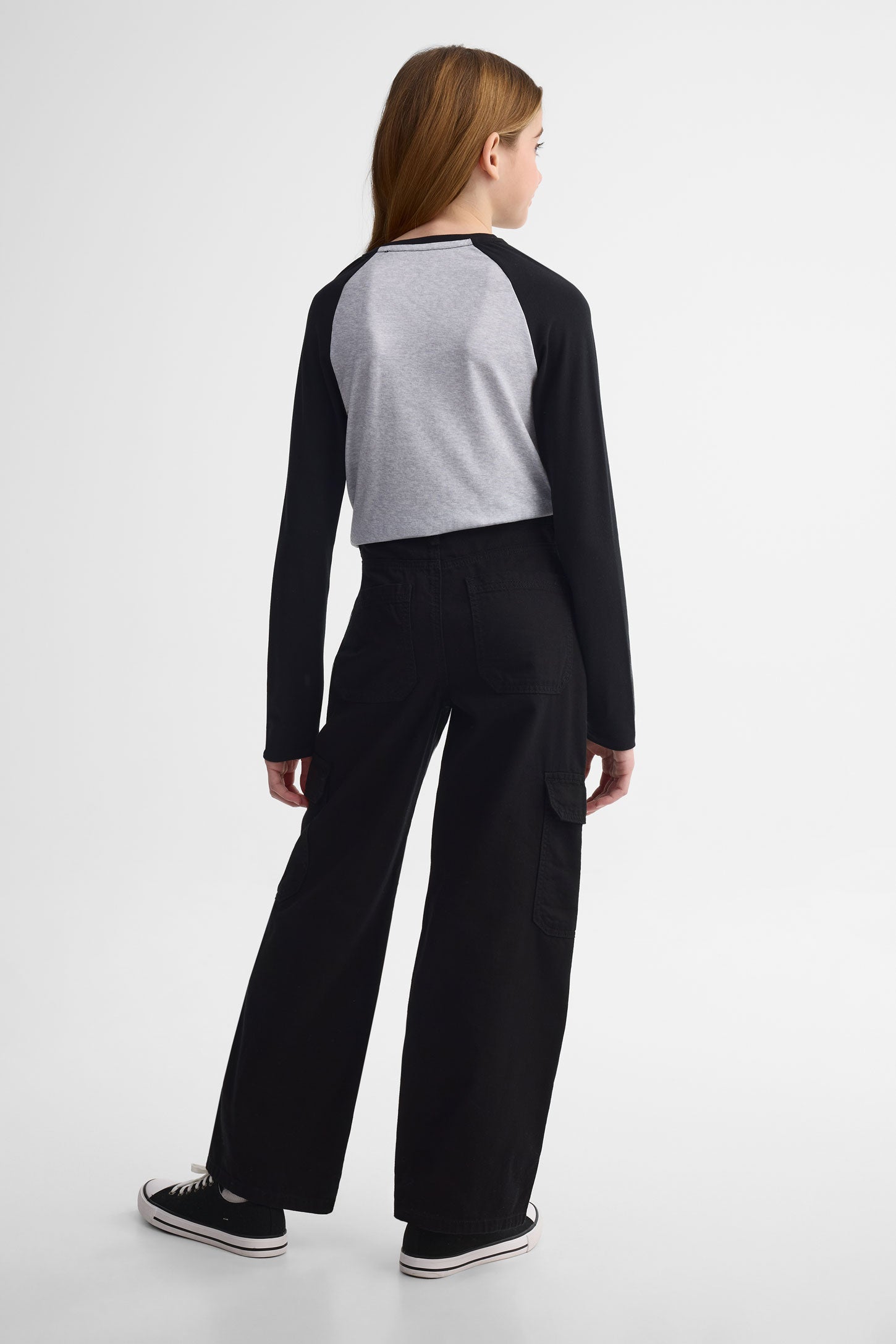 Jeans cargo coupe droite - Ado fille && NOIR