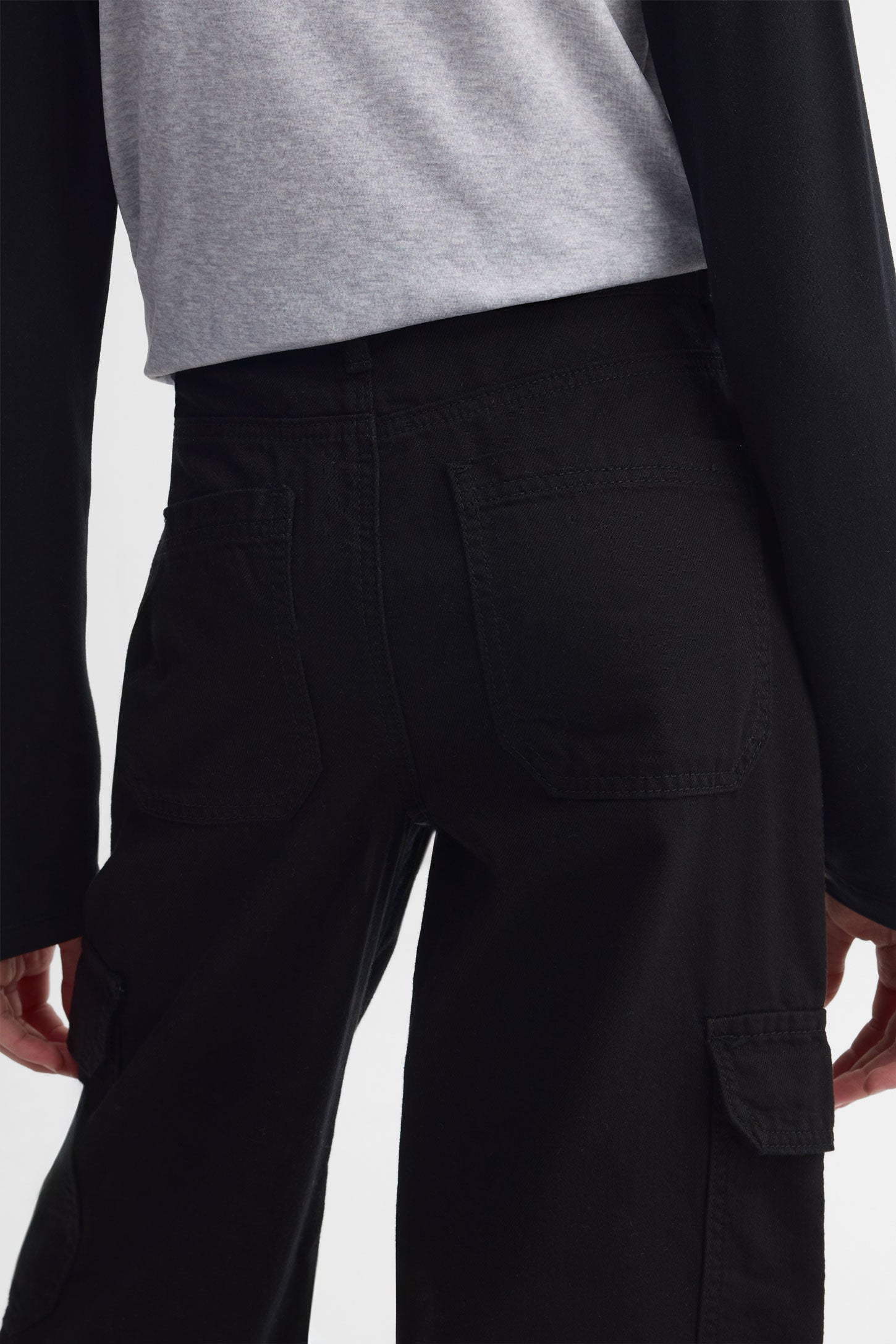 Jeans cargo coupe droite - Ado fille && NOIR
