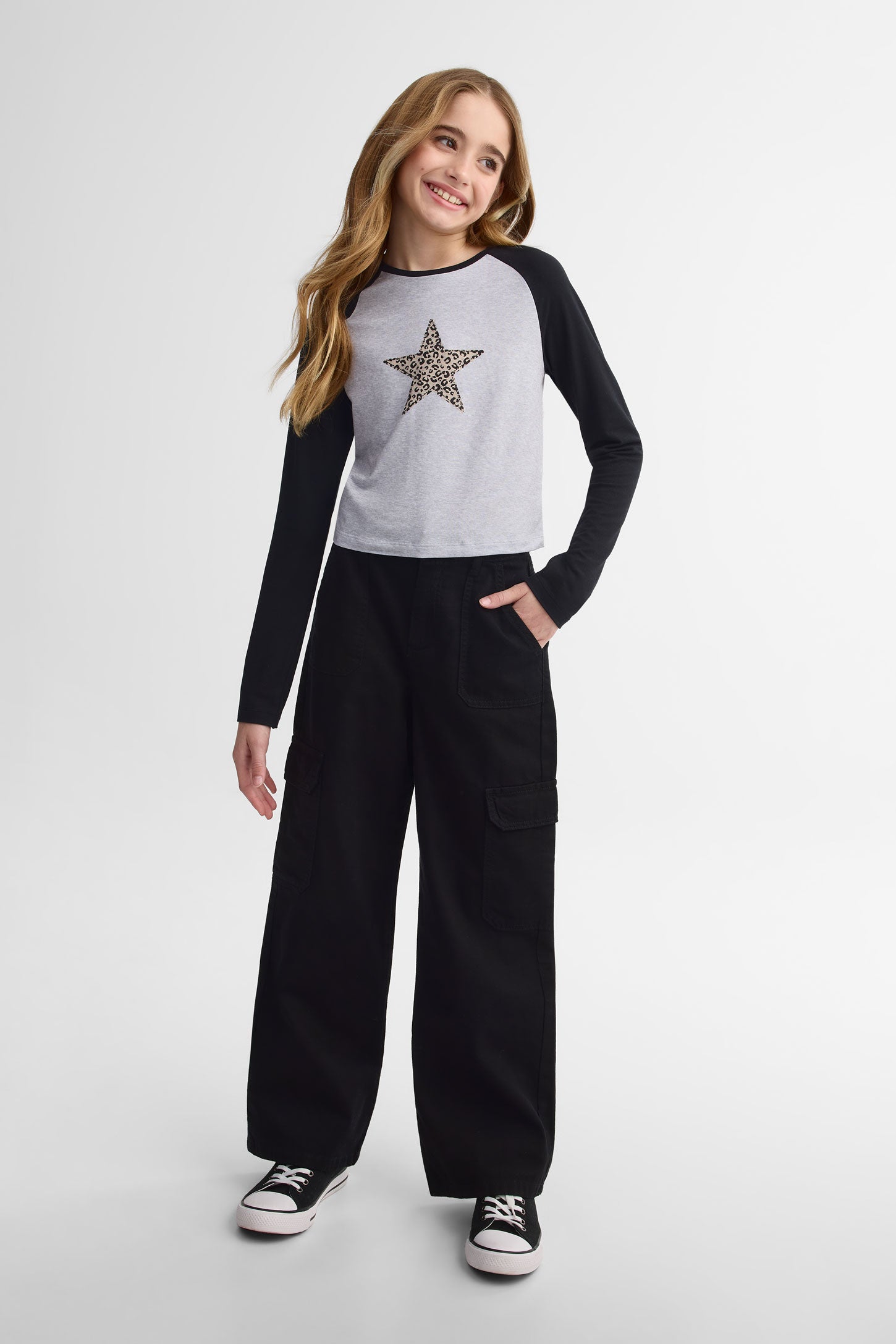 Jeans cargo coupe droite - Ado fille && NOIR