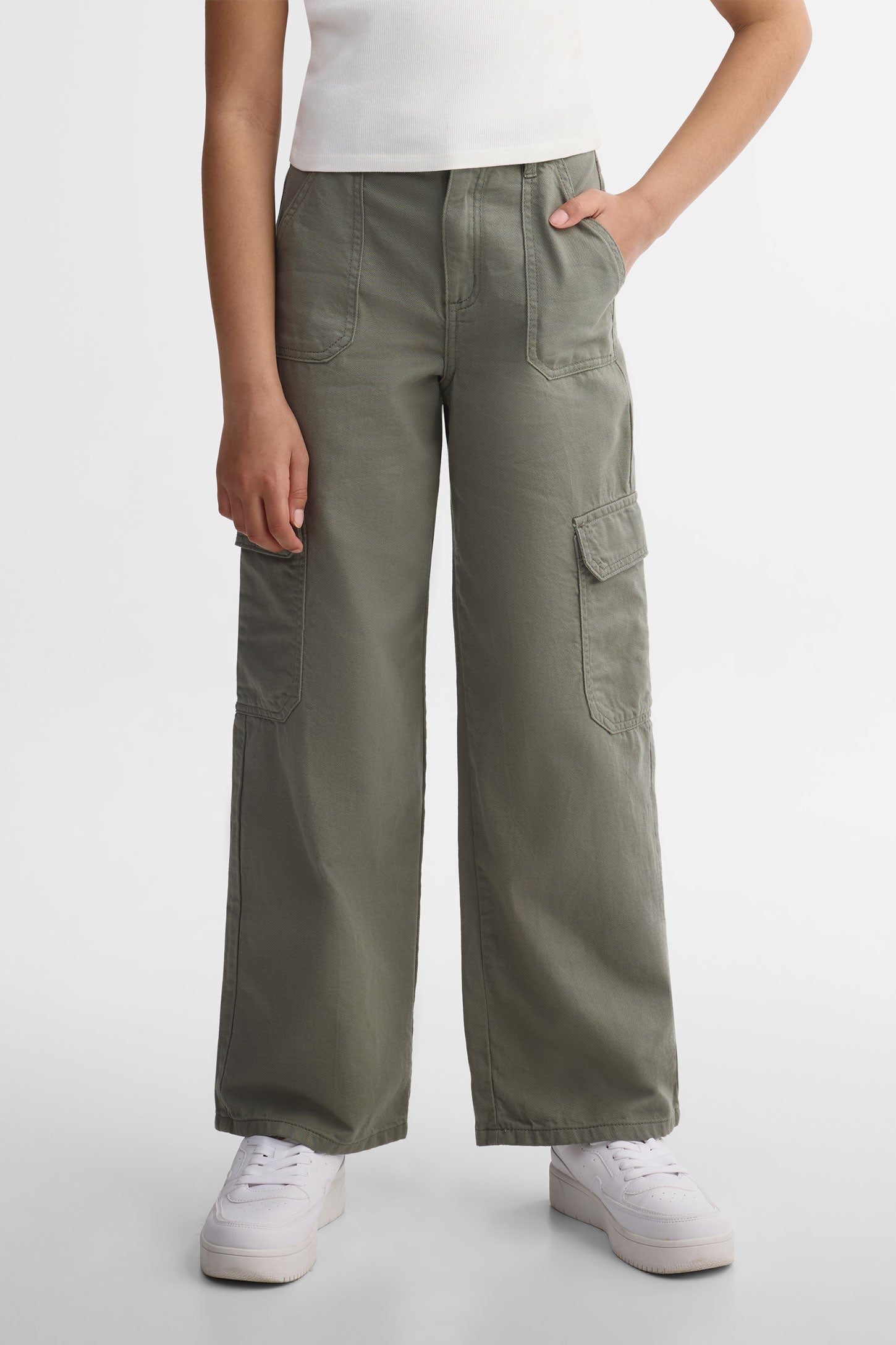 Jeans cargo coupe droite - Ado fille && KAKI