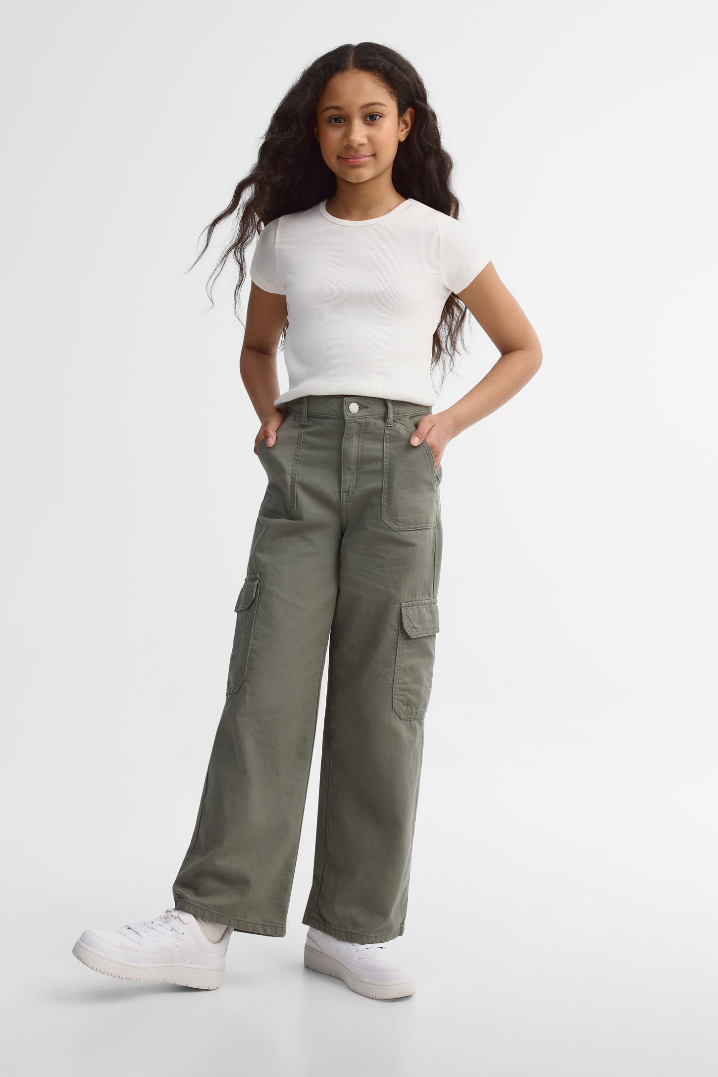 Jeans cargo coupe droite - Ado fille && KAKI