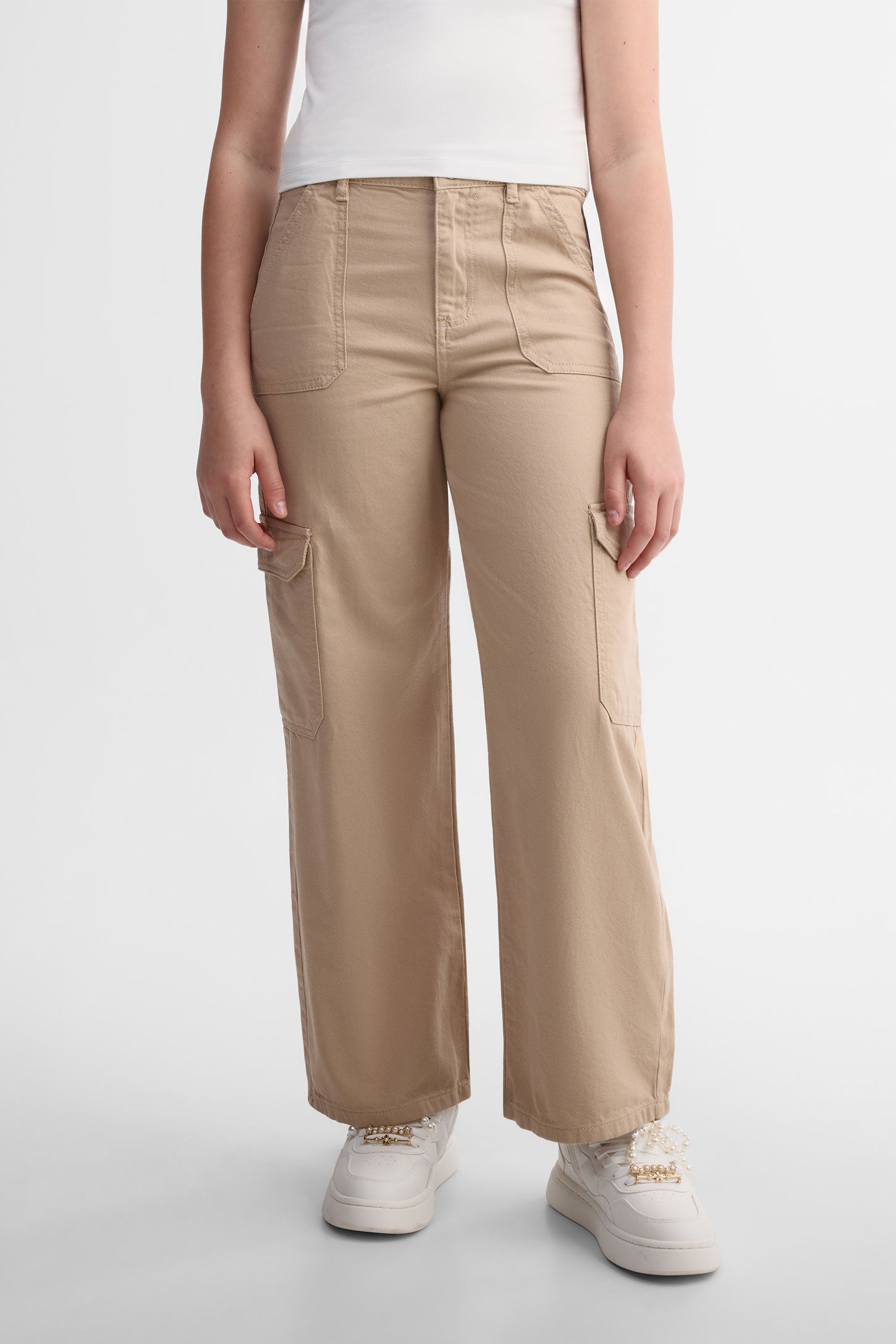 Jeans cargo coupe droite - Ado fille && BEIGE PALE
