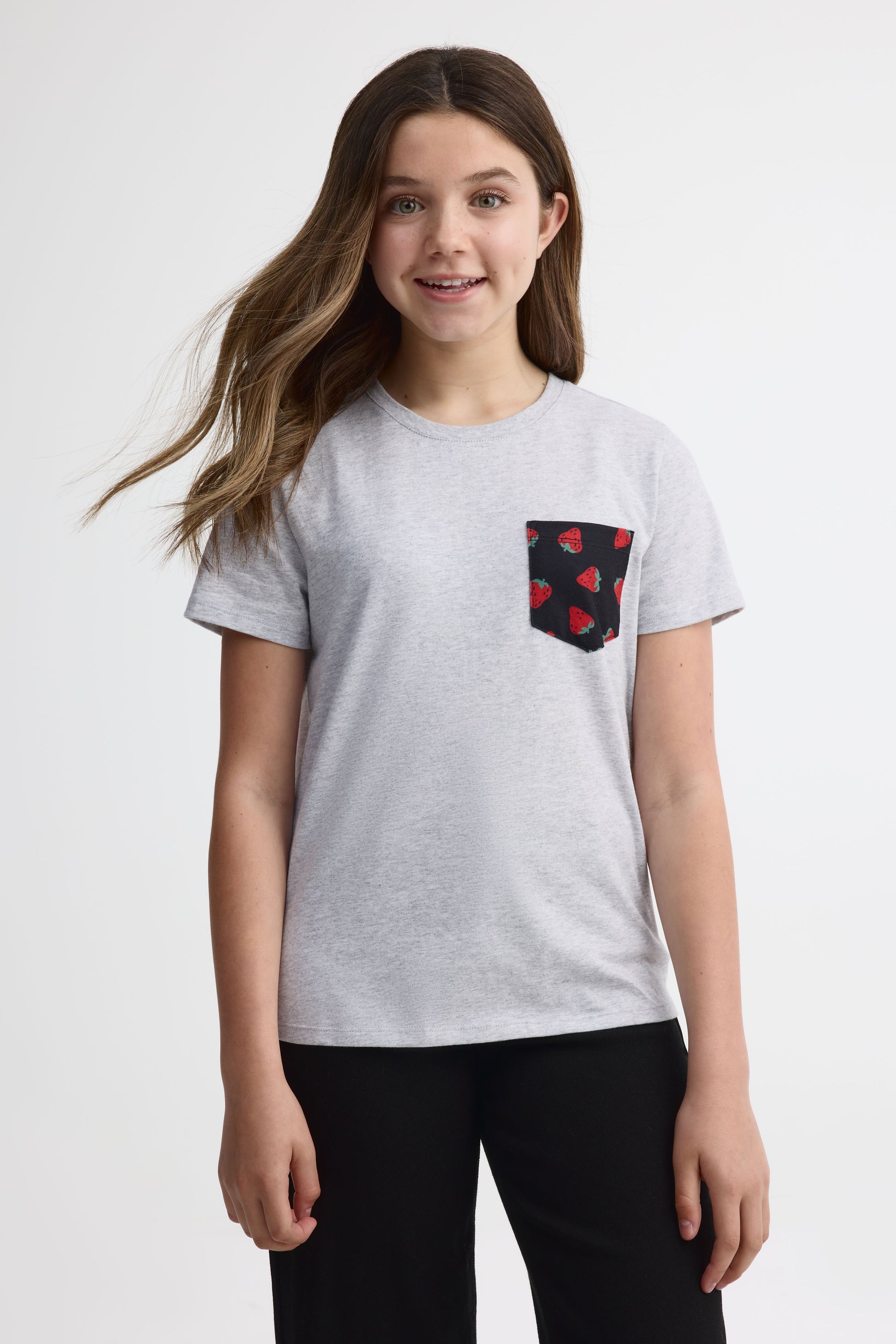 T-shirt à poche, 2/25$ - Ado fille && GRIS MIXTE