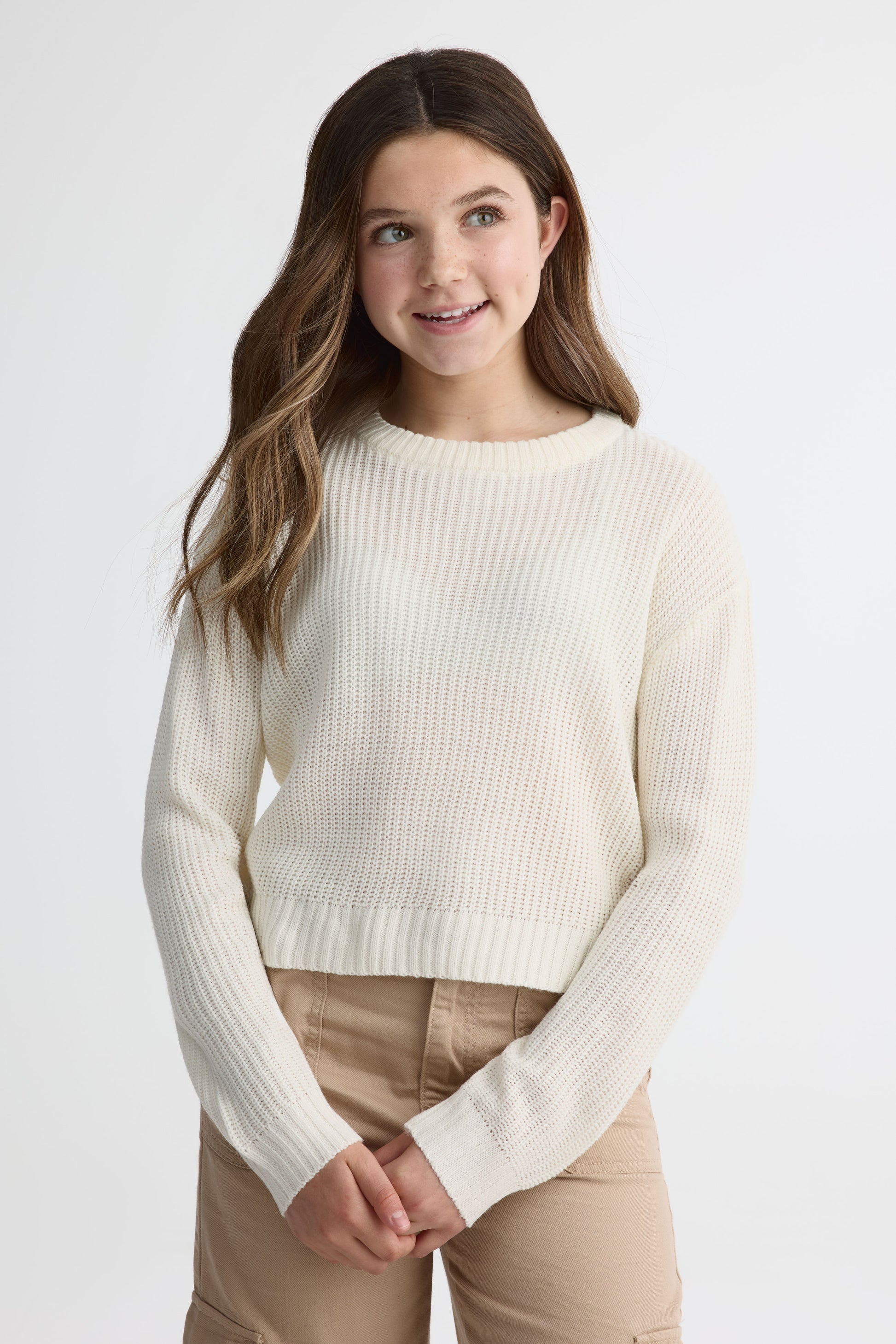 Chandail col rond tricot - Ado fille && BLANC CASSÉ