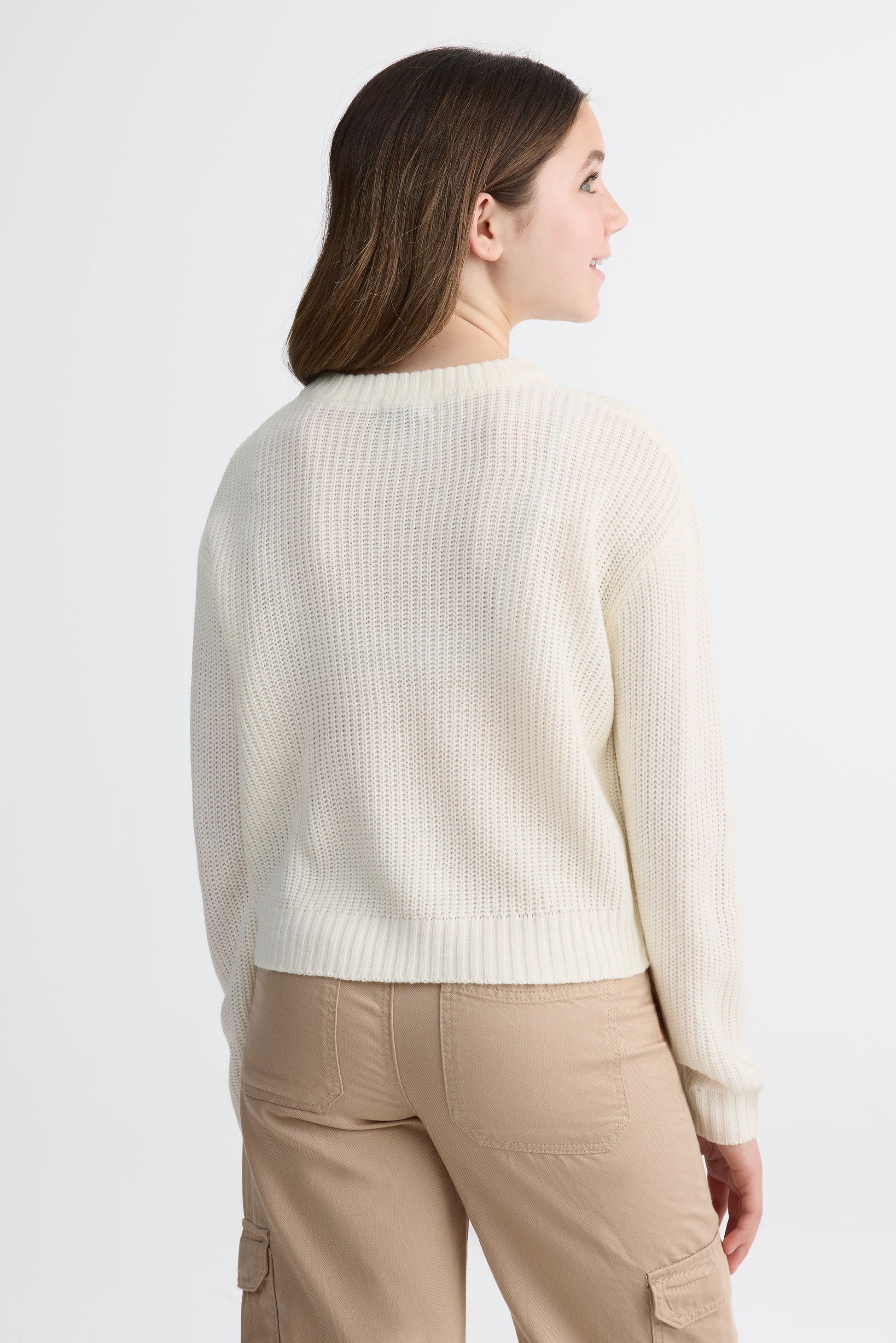 Chandail col rond tricot - Ado fille && BLANC CASSÉ