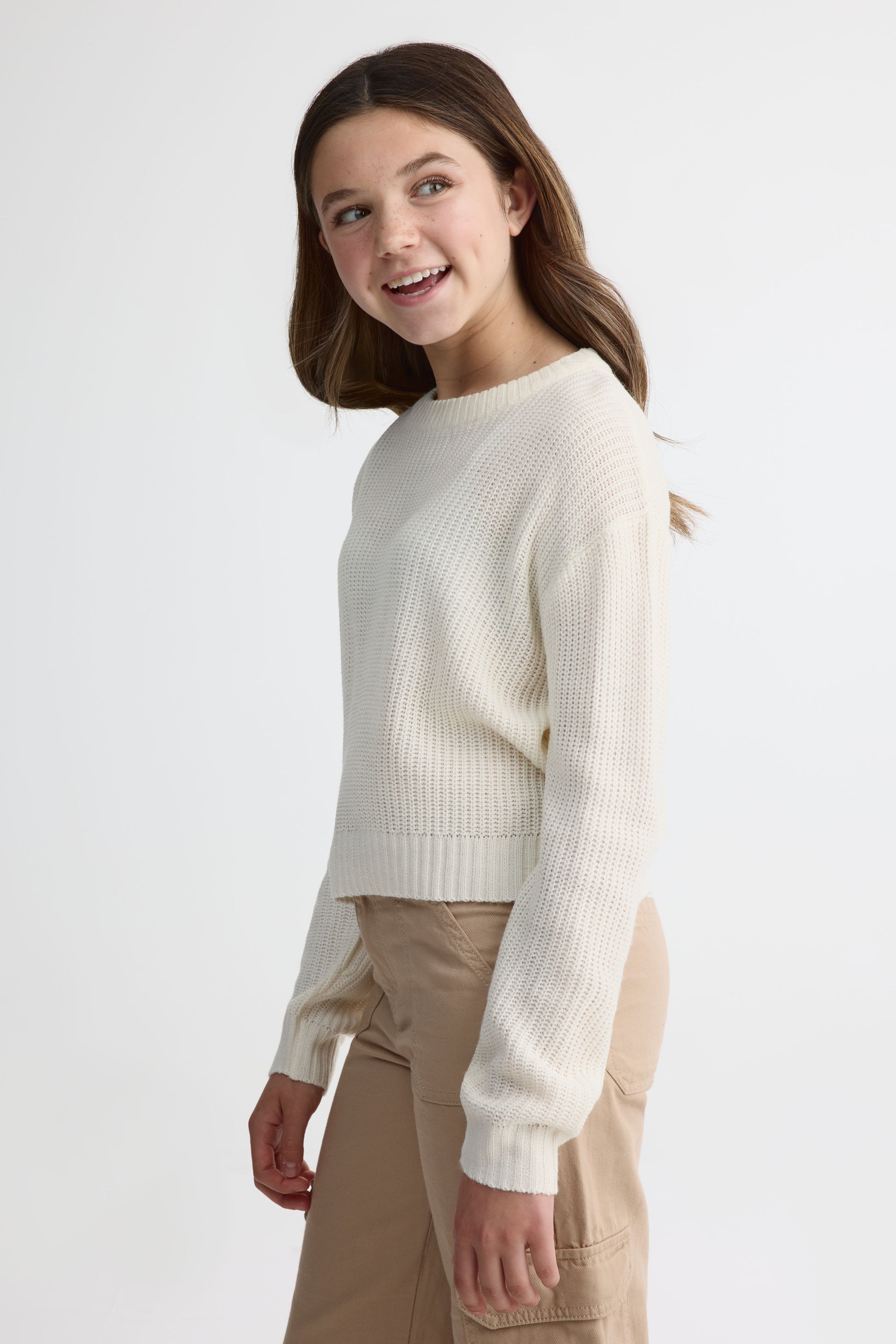 Chandail col rond tricot - Ado fille && BLANC CASSÉ