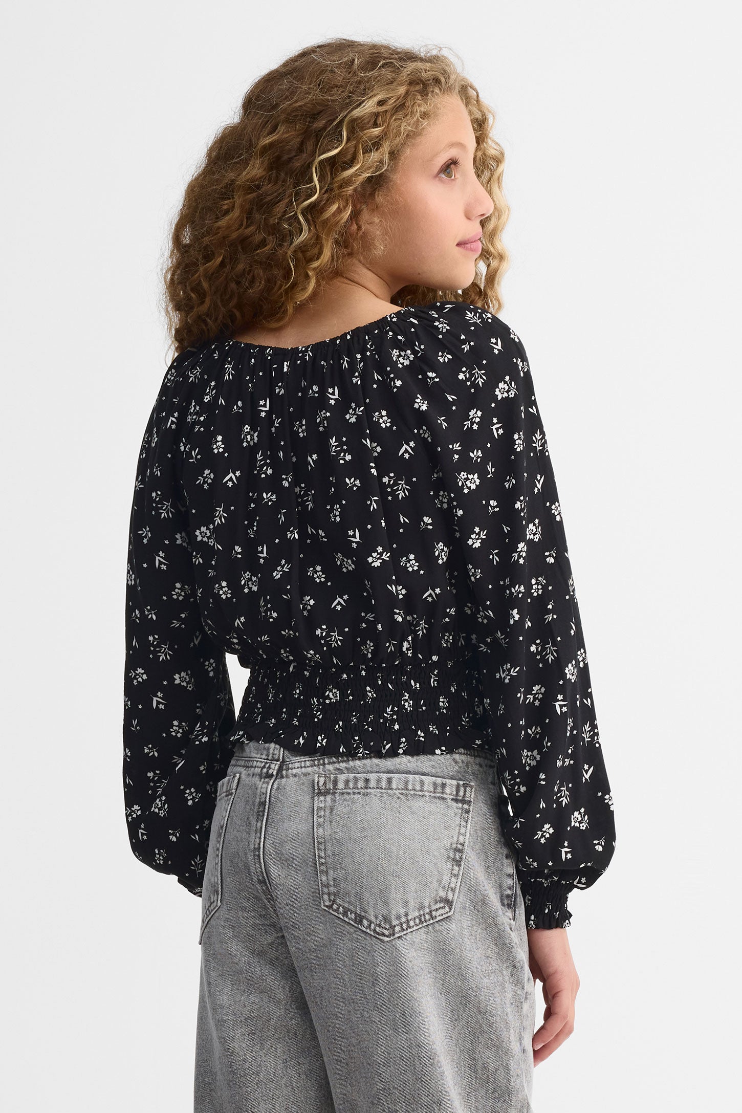 Chemisier manches bouffantes challis - Ado fille && NOIR/MULTI