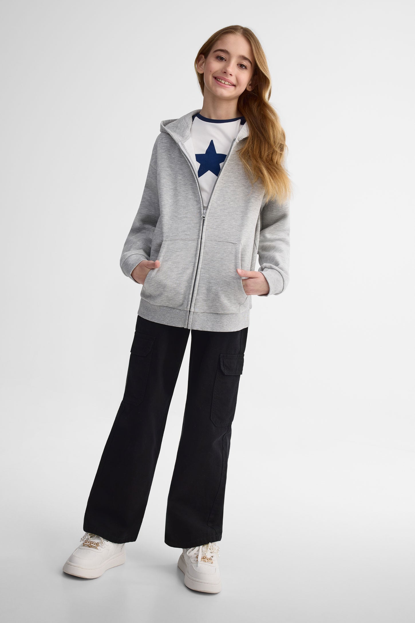 Veste ouatée oversize avec capuchon - Ado fille && GRIS MIXTE