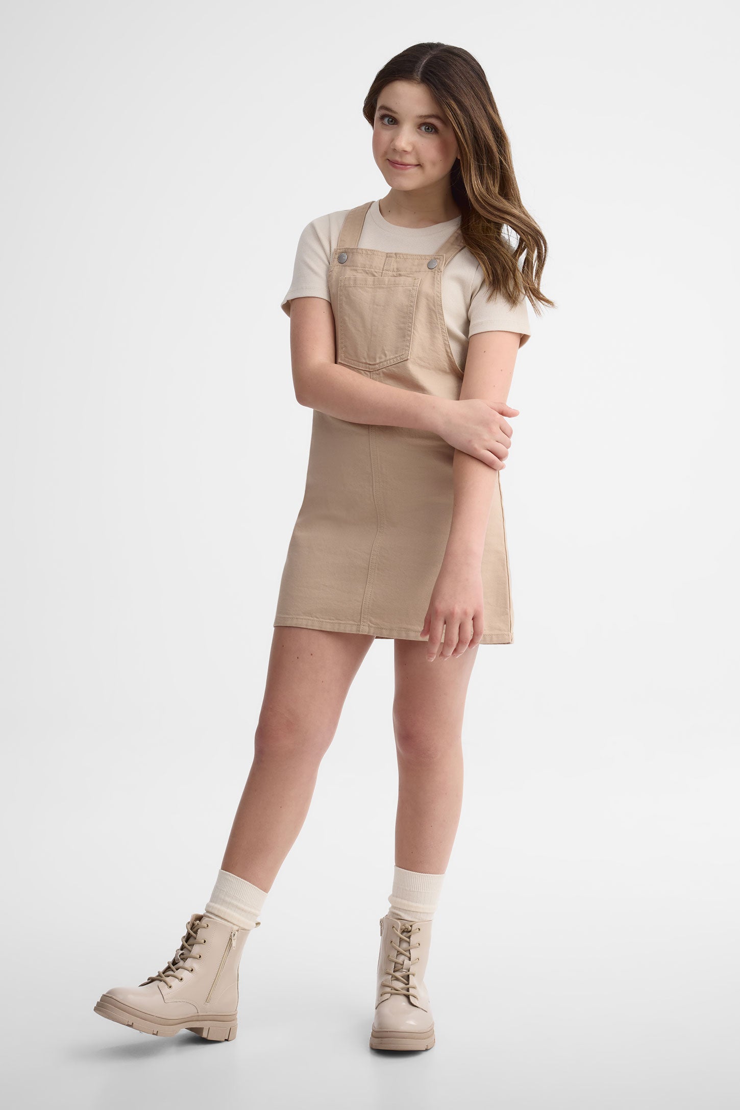 Robe-tablier en jeans - Ado fille && BEIGE PALE