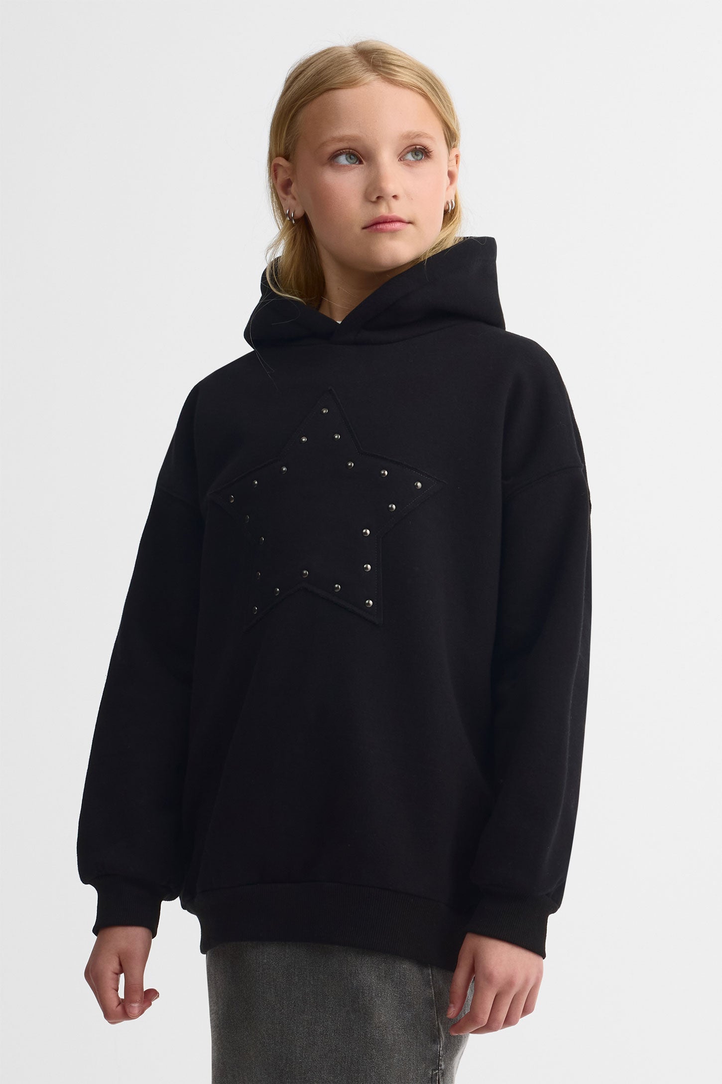 Chandail à capuchon coton ouaté - Ado fille && NOIR