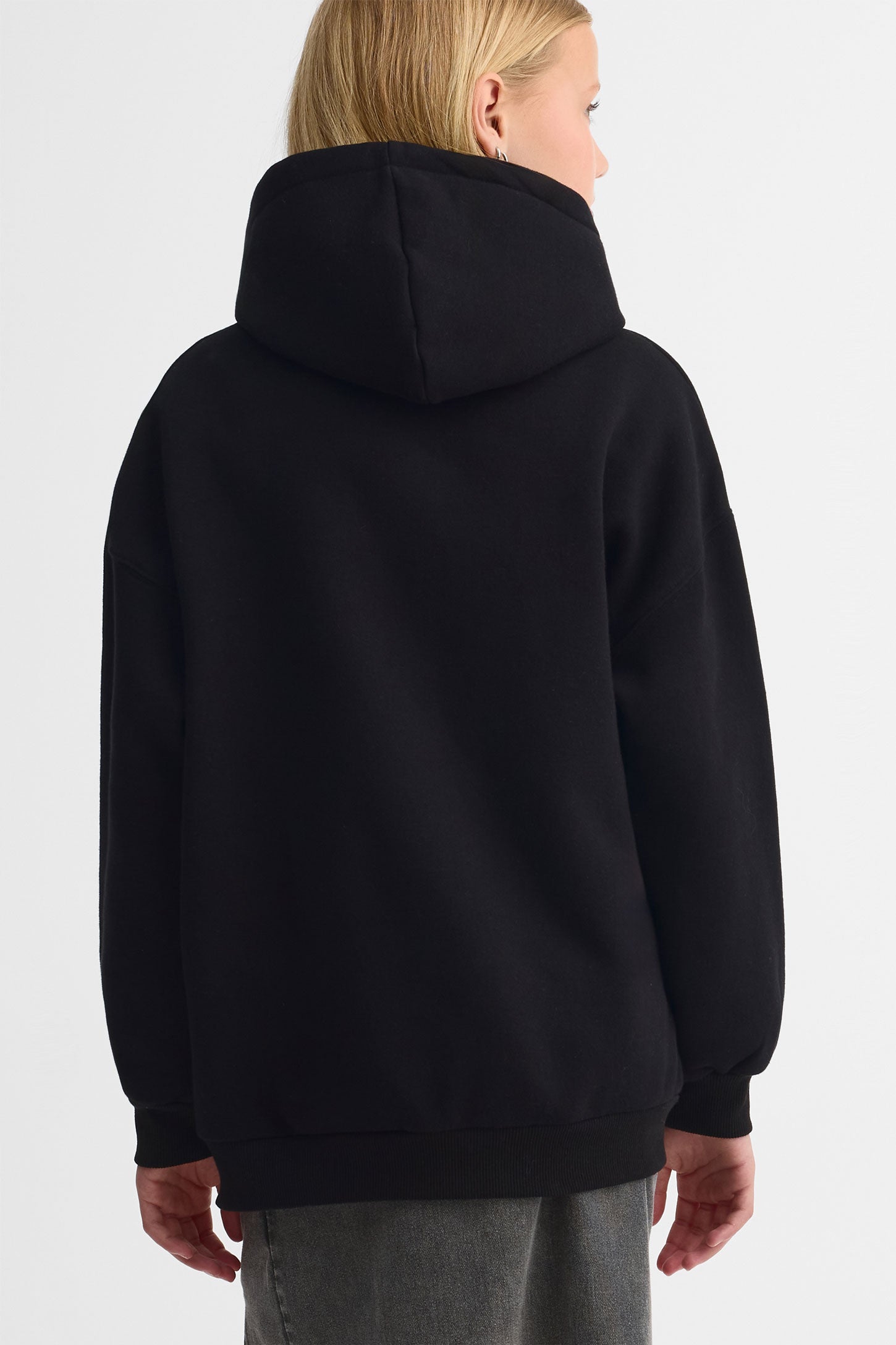 Chandail à capuchon coton ouaté - Ado fille && NOIR