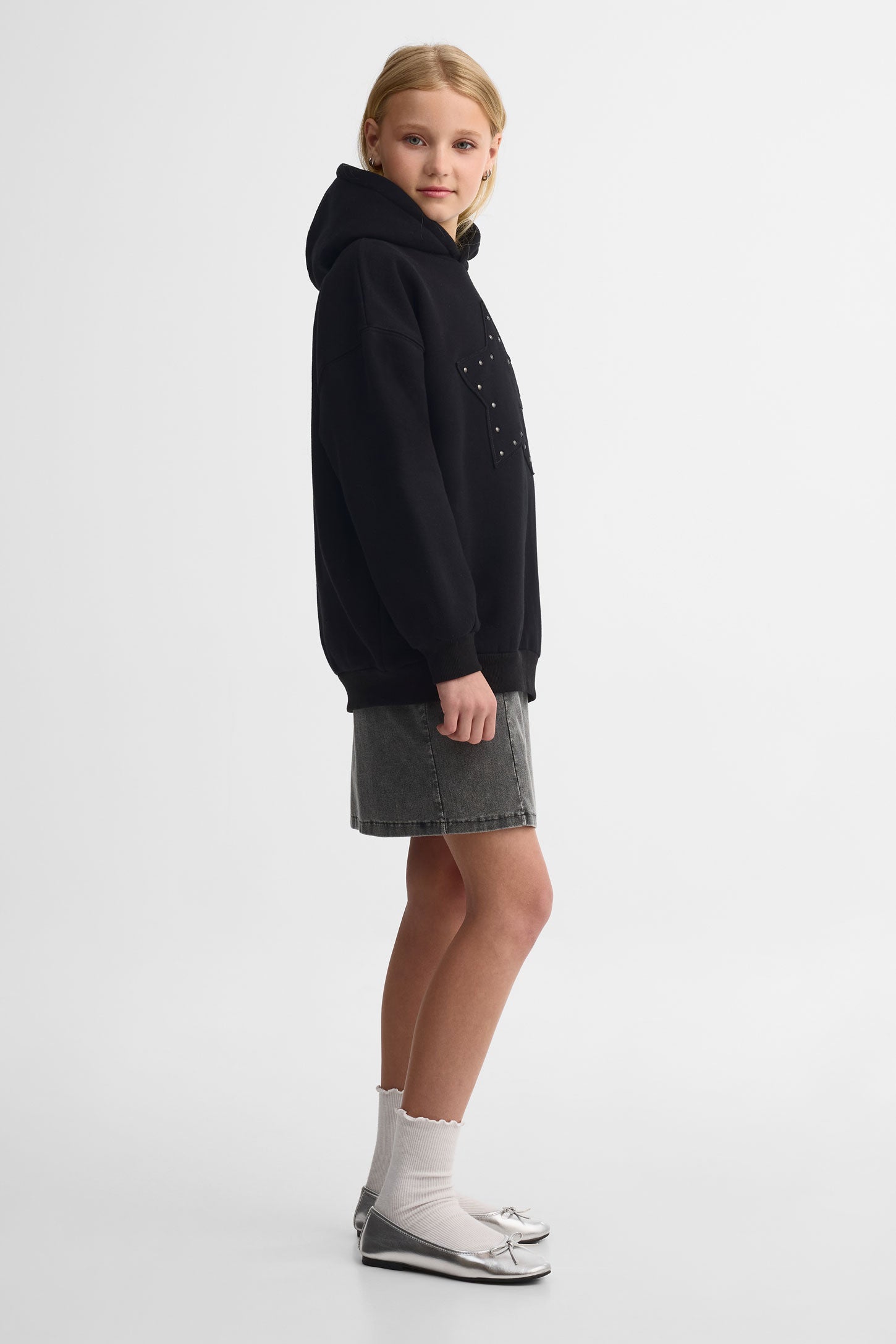 Chandail à capuchon coton ouaté - Ado fille && NOIR