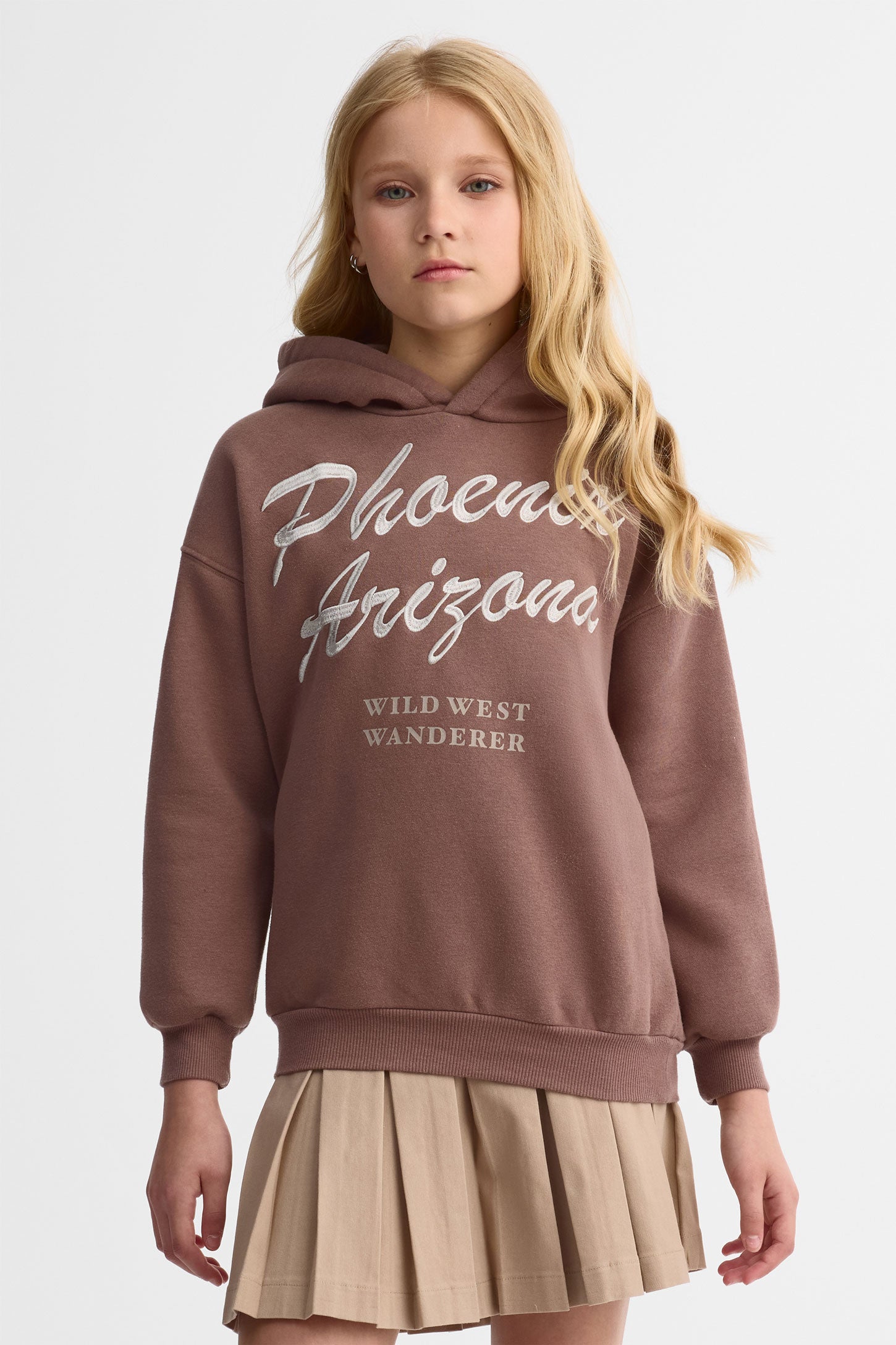 Chandail à capuchon coton ouaté - Ado fille && TAUPE