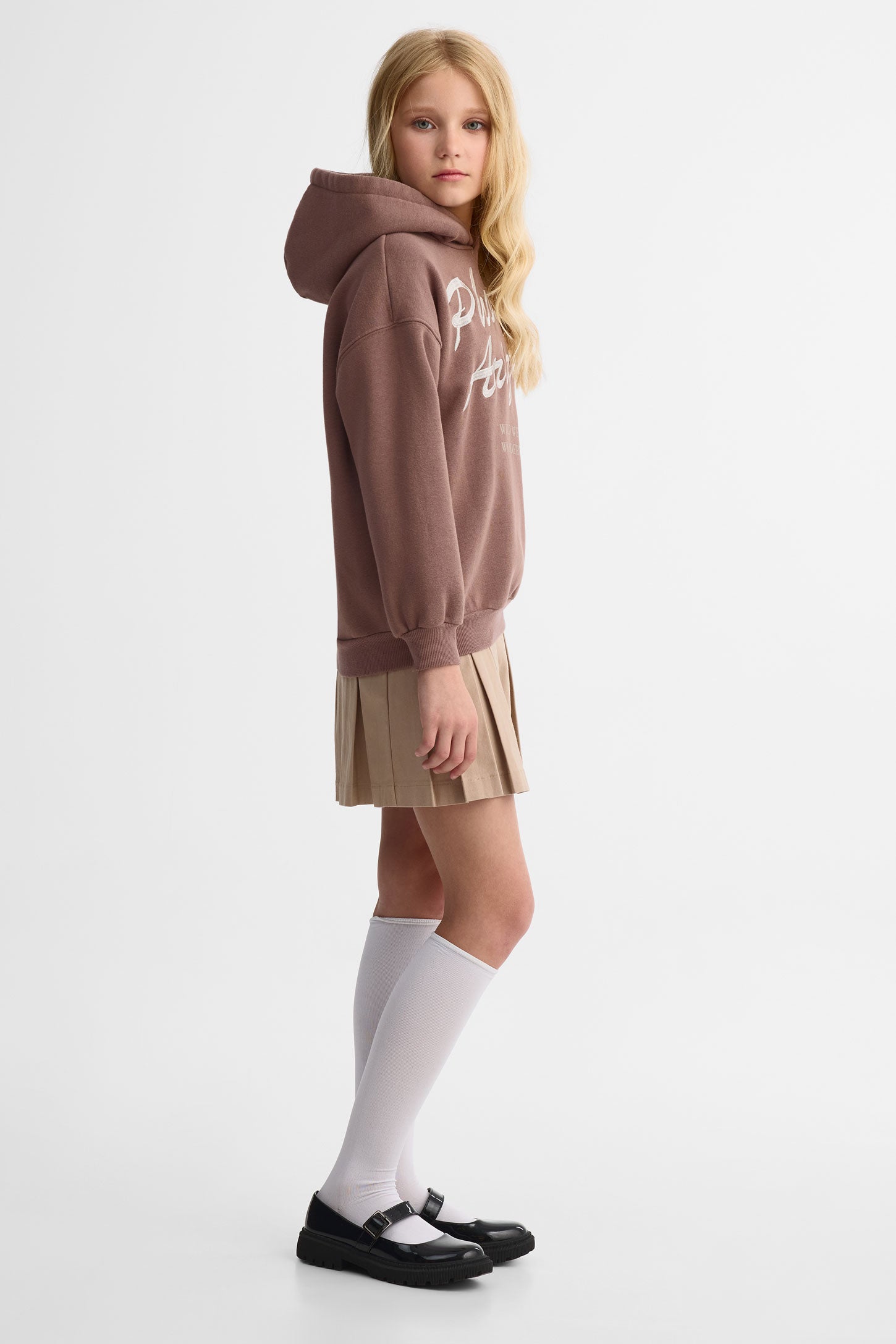 Chandail à capuchon coton ouaté - Ado fille && TAUPE