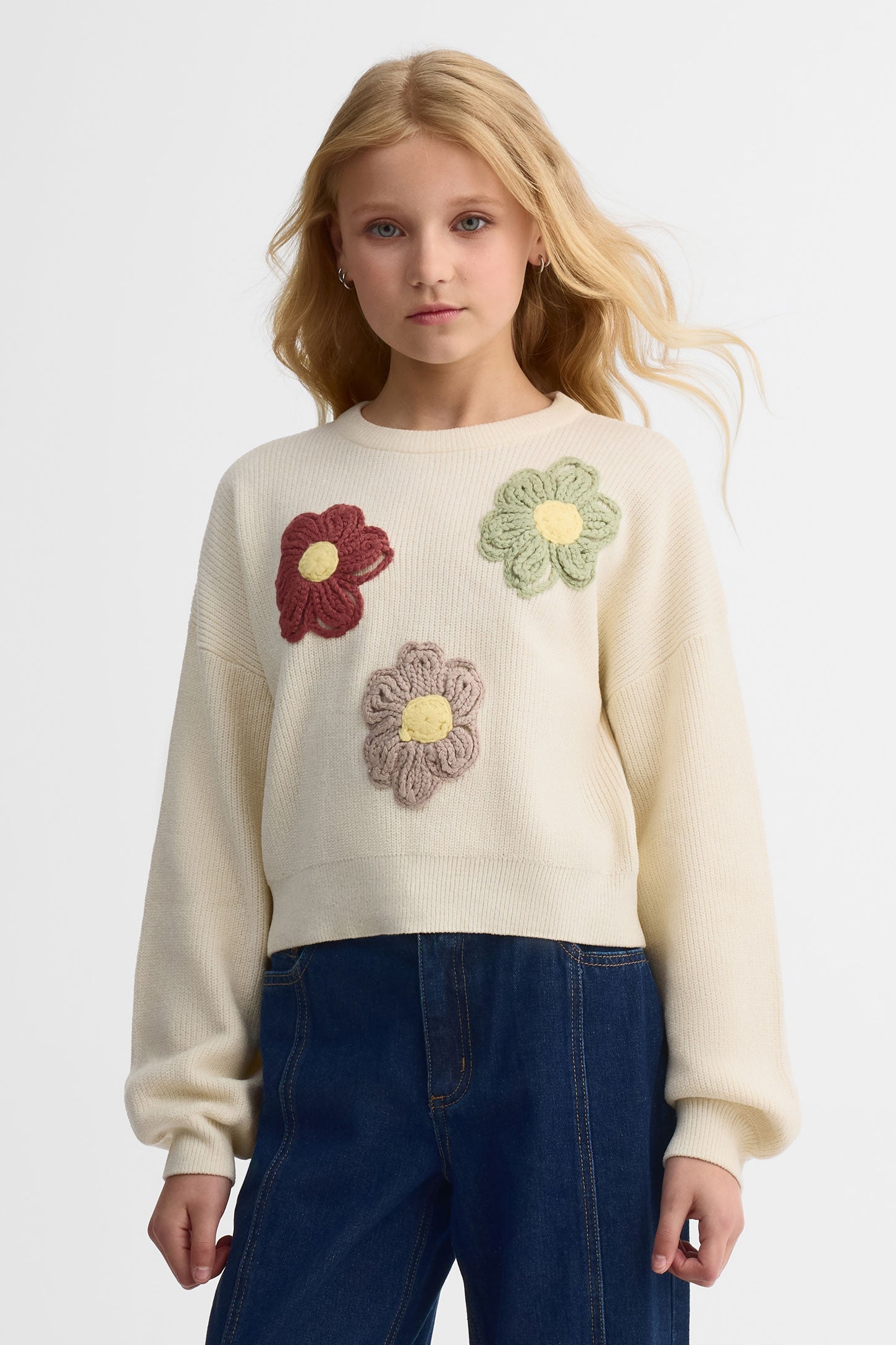 Chandail tricot manches longues cloche - Ado fille && BLANC CASSÉ
