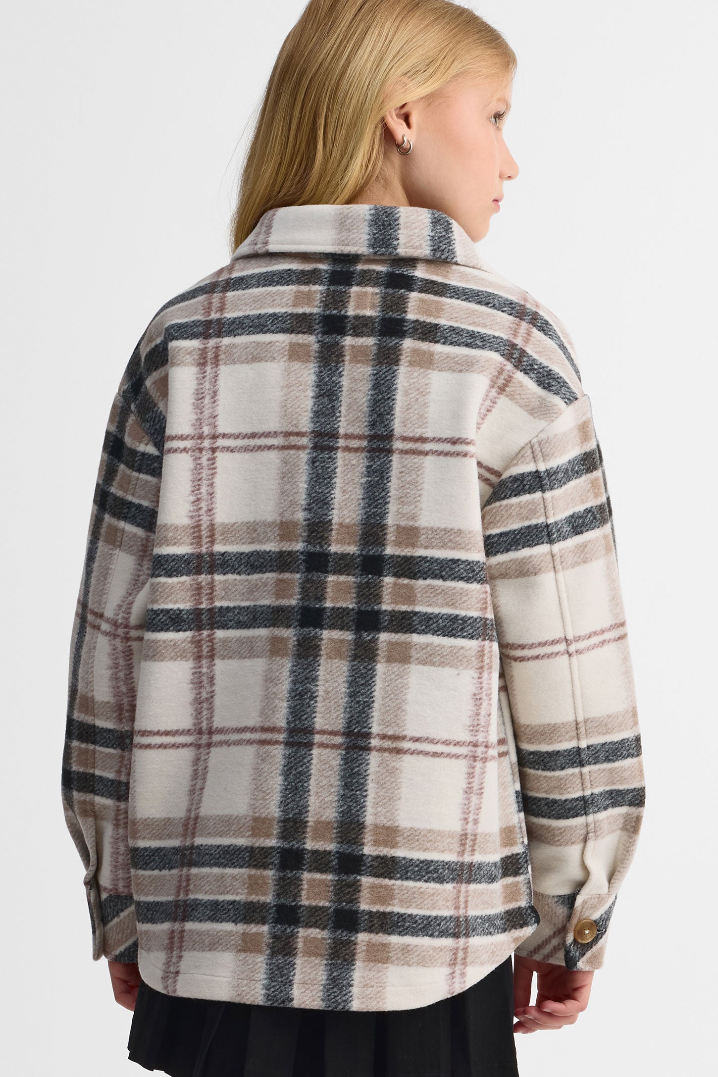 Surchemise à carreaux en tricot brossé - Ado fille && BLANC CASSÉ/MULTI