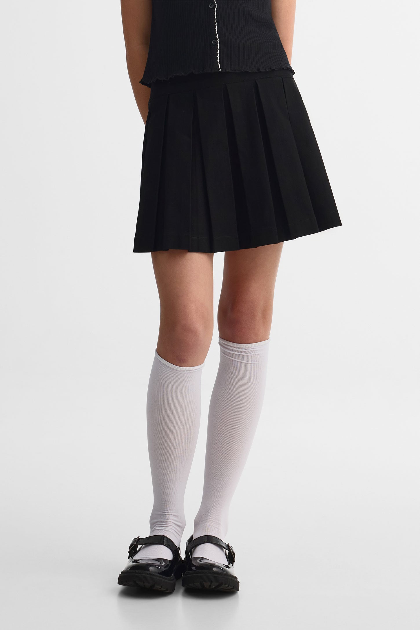 Jupe courte à plis creux - Ado fille && NOIR
