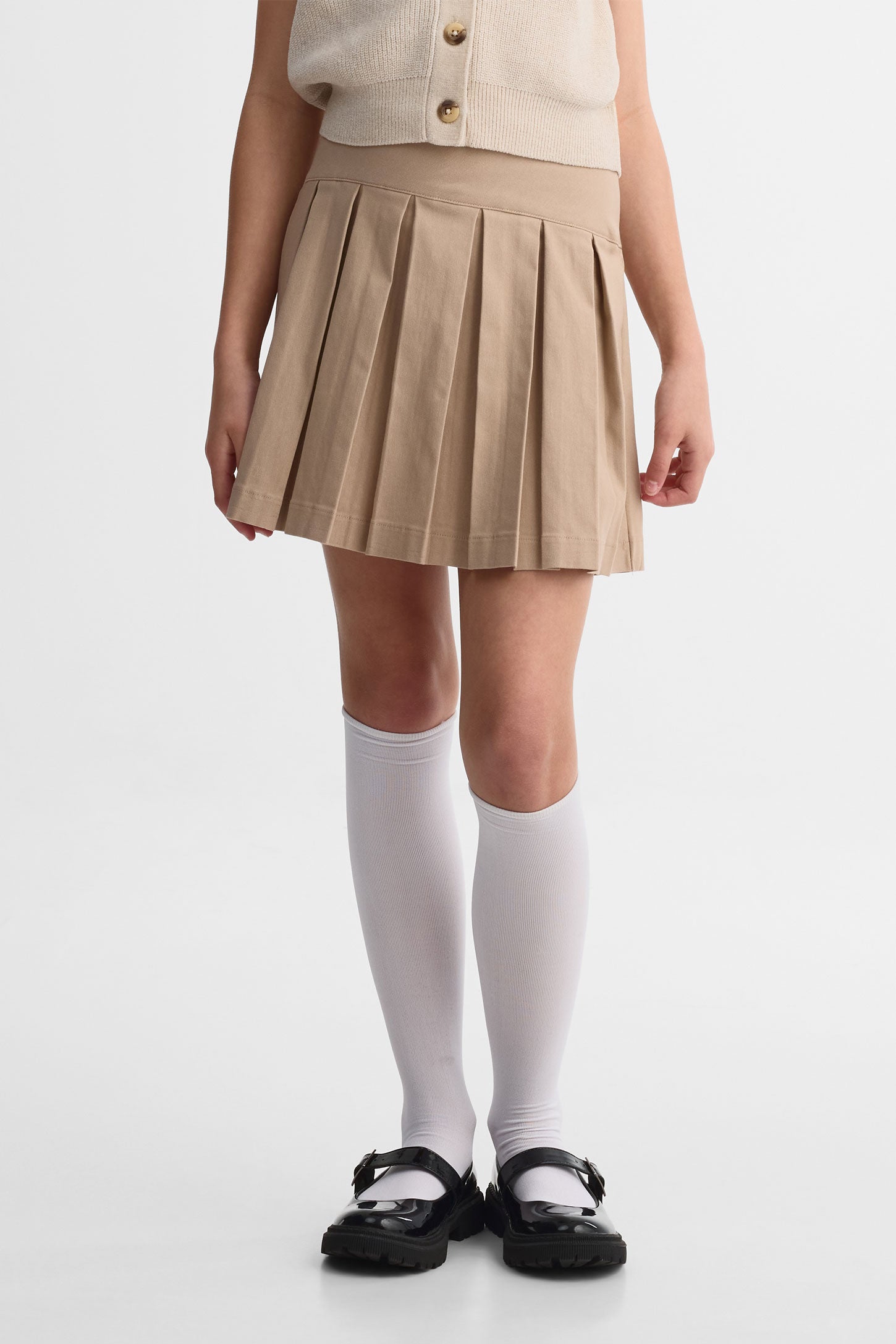 Jupe courte à plis creux - Ado fille && TAUPE
