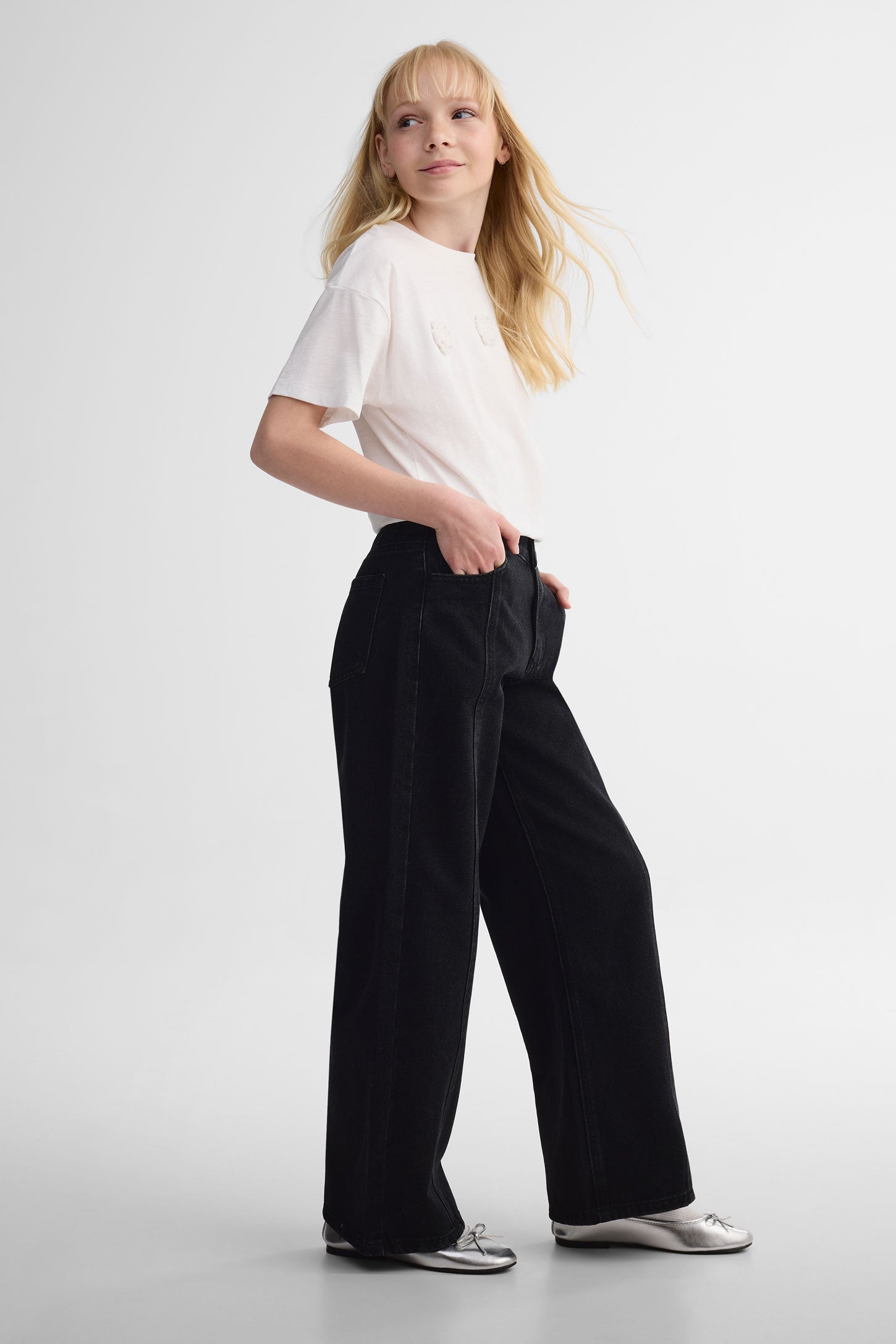 Jeans jambe large - Ado fille && DENIM NOIR