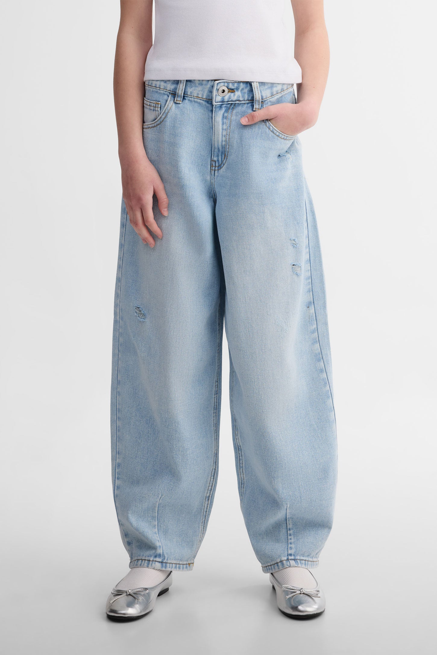 Jeans coupe tonneau - Ado fille && DENIM PALE