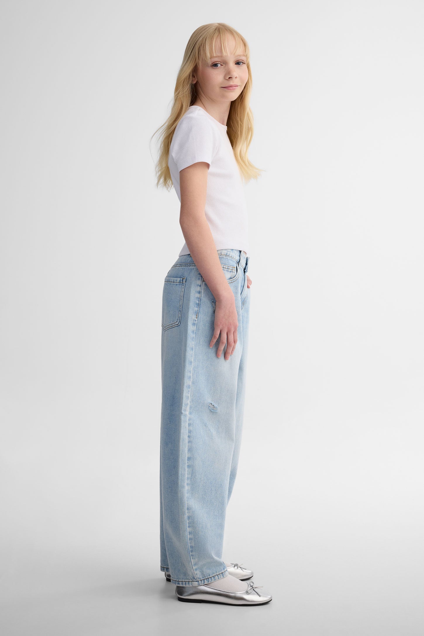 Jeans coupe tonneau - Ado fille && DENIM PALE