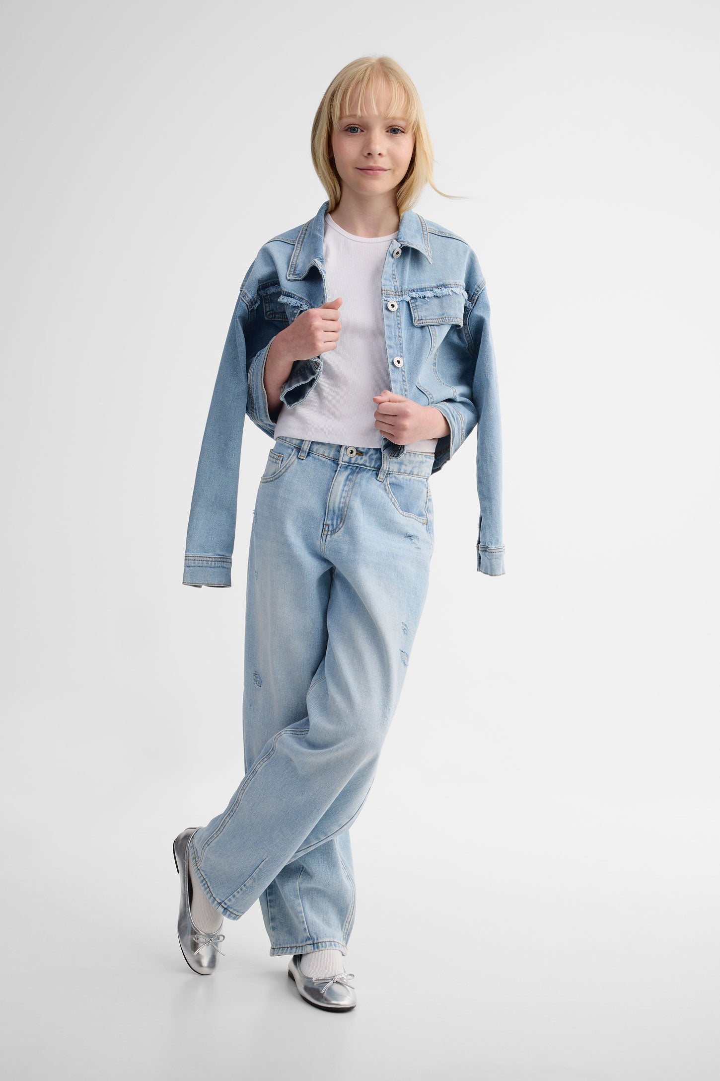 Jeans coupe tonneau - Ado fille && DENIM PALE