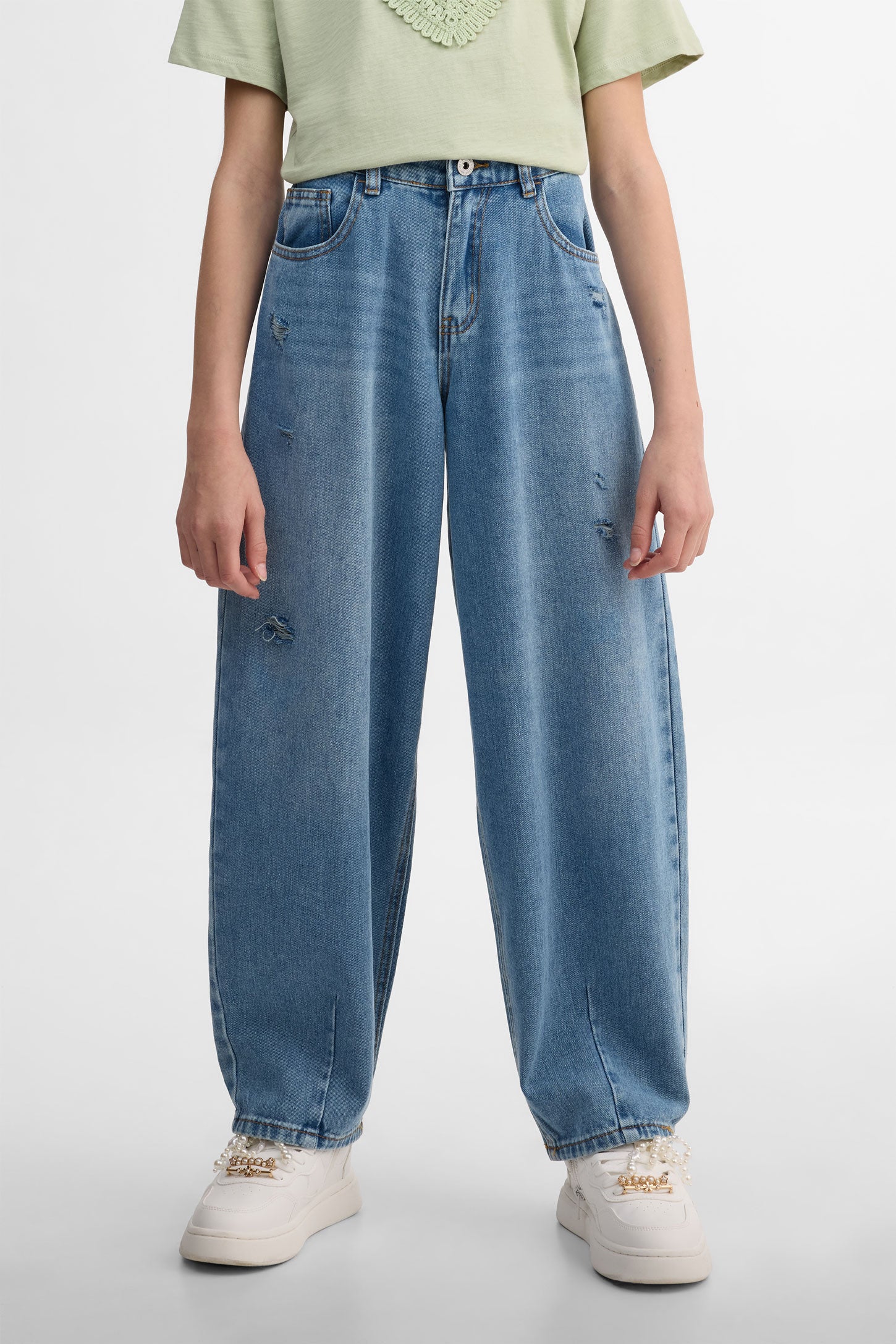 Jeans coupe tonneau - Ado fille && DENIM MOYEN