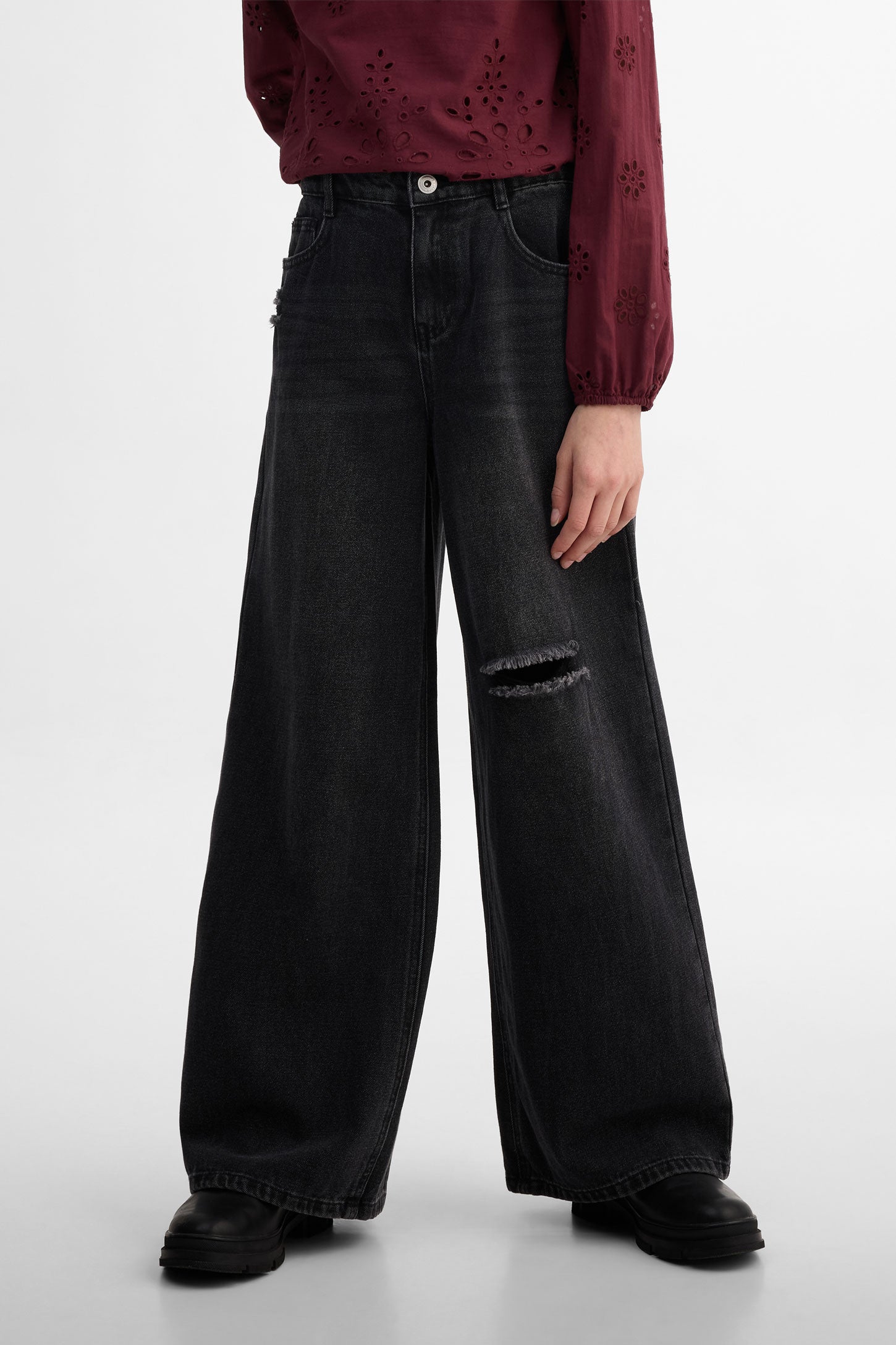 Jeans jambe large - Ado fille && DENIM NOIR