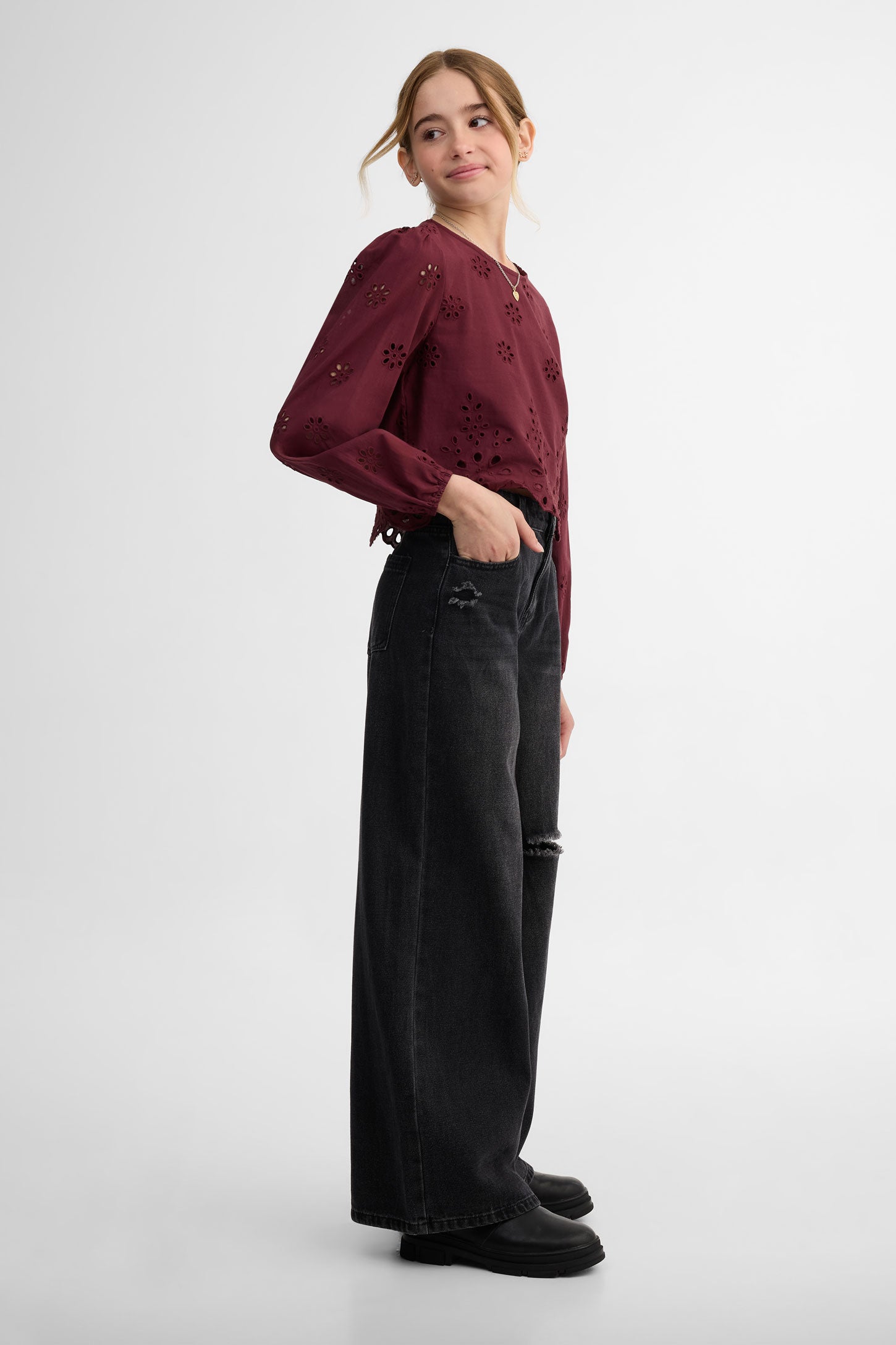 Jeans jambe large - Ado fille && DENIM NOIR