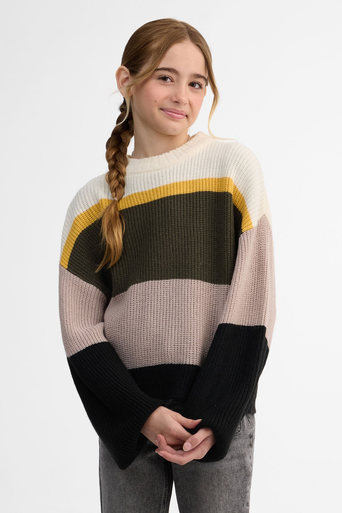 Chandail manches longues tricot - Ado fille && KAKI/MULTI