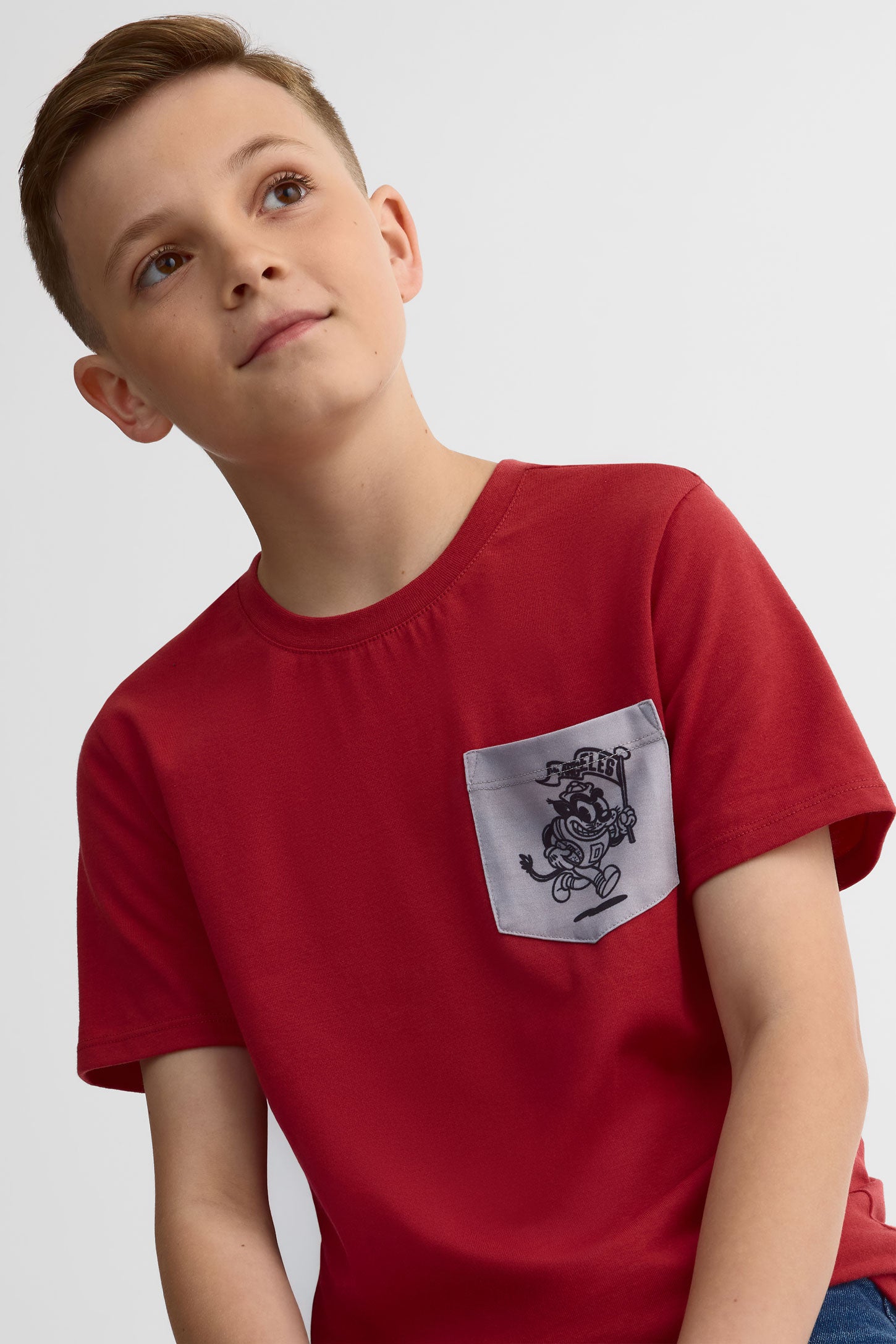 T-shirt col rond coton, 2/25$ - Ado garçon && ROUGE