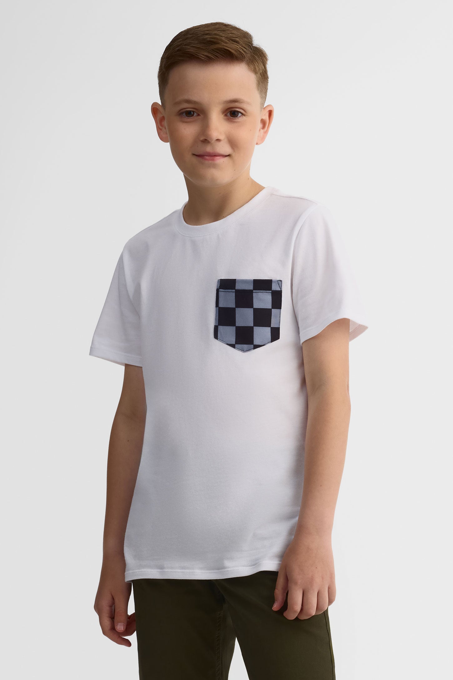 T-shirt col rond coton, 2/25$ - Ado garçon && BLANC