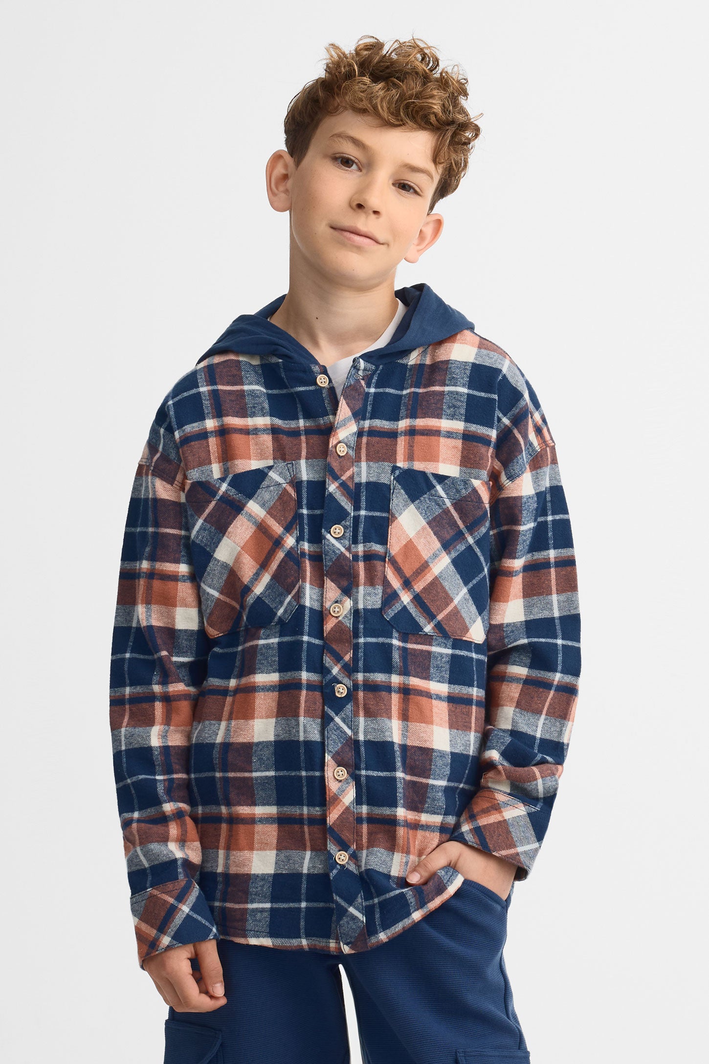 Chemise à capuchon en flanelle - Ado garçon && MARIN/MULTI
