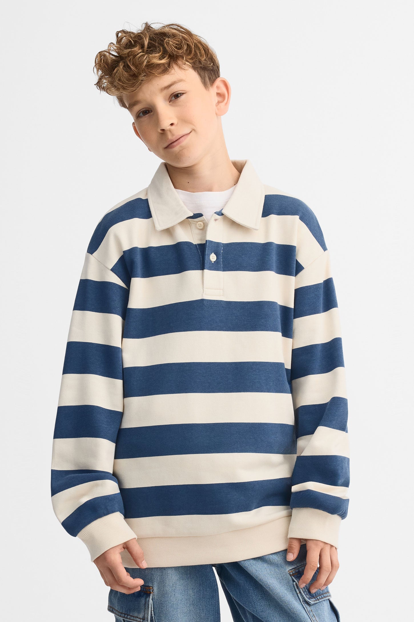 Polo manches longues coton - Ado garçon && BEIGE/MULTI