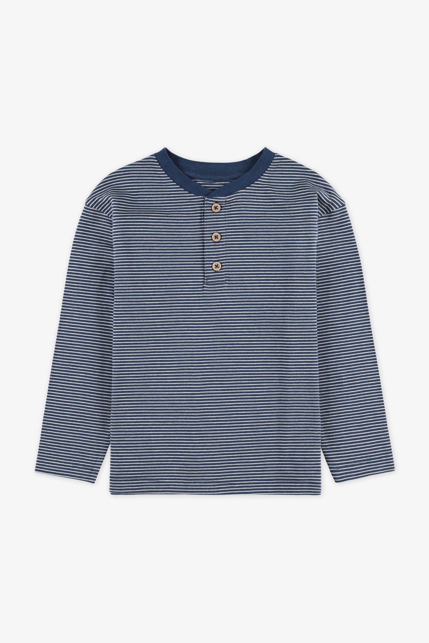Chandail henley manches longues coton - Enfant garçon && MARIN/MULTI