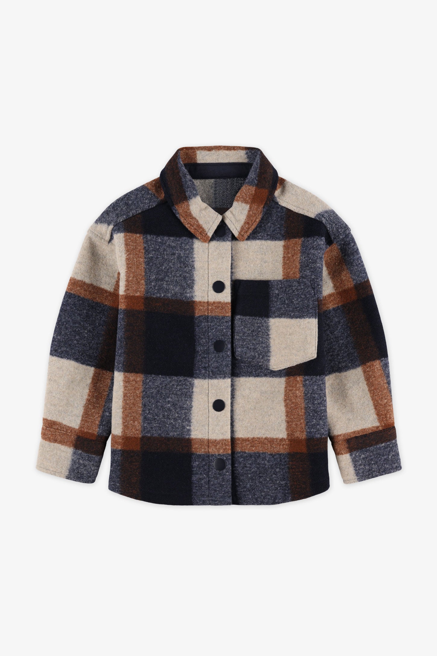 Chemise Manteau Plaid Manches Longues Pour Enfant – Haut D'hiver Chaud Et Tendance Pour Garçons