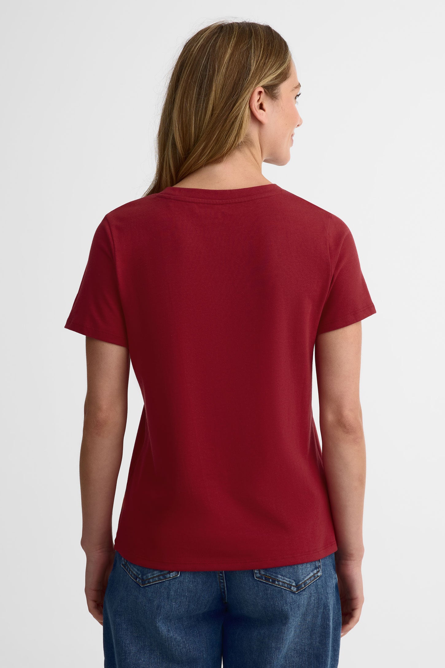 T-shirt col rond coton, 2/30$ - Femme && ROUGE