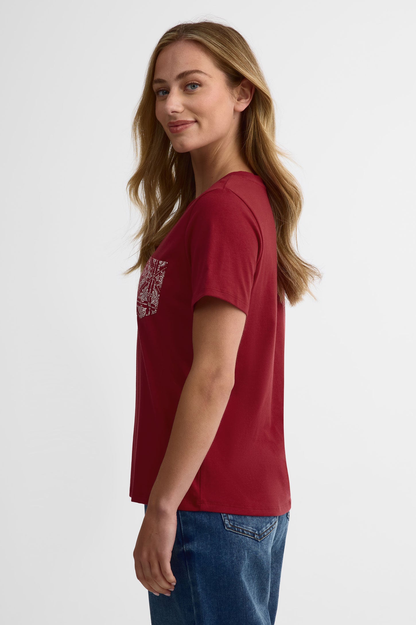 T-shirt col rond coton, 2/30$ - Femme && ROUGE