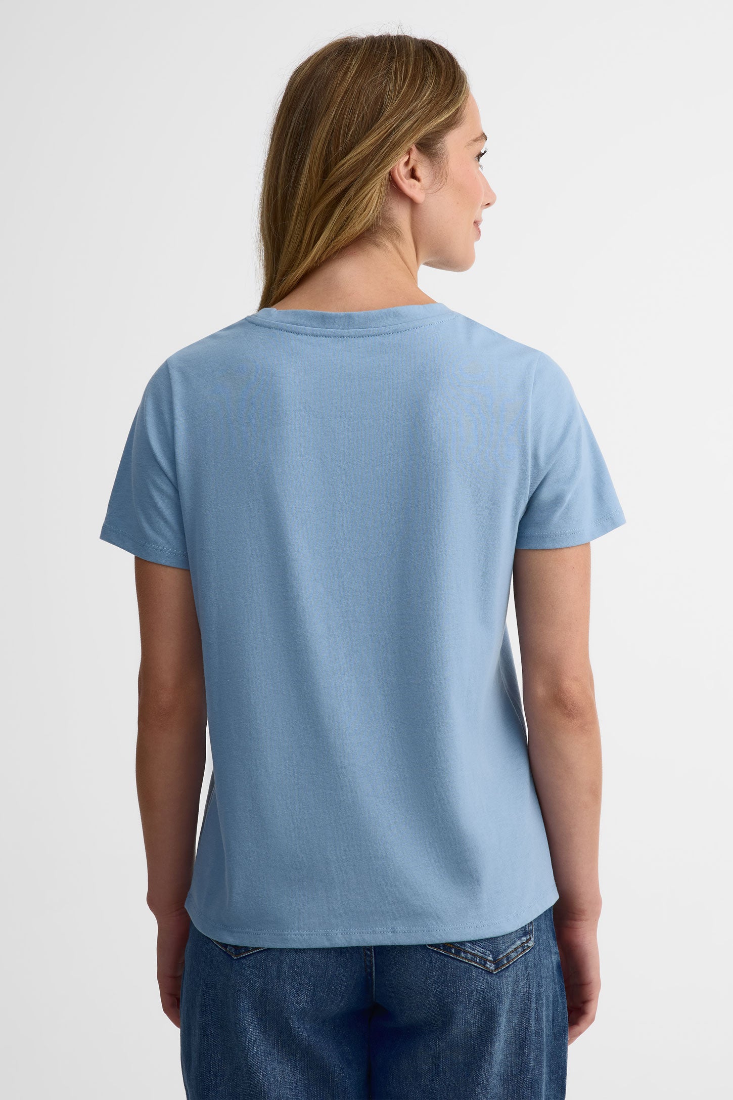 T-shirt col rond coton, 2/30$ - Femme && BLEU