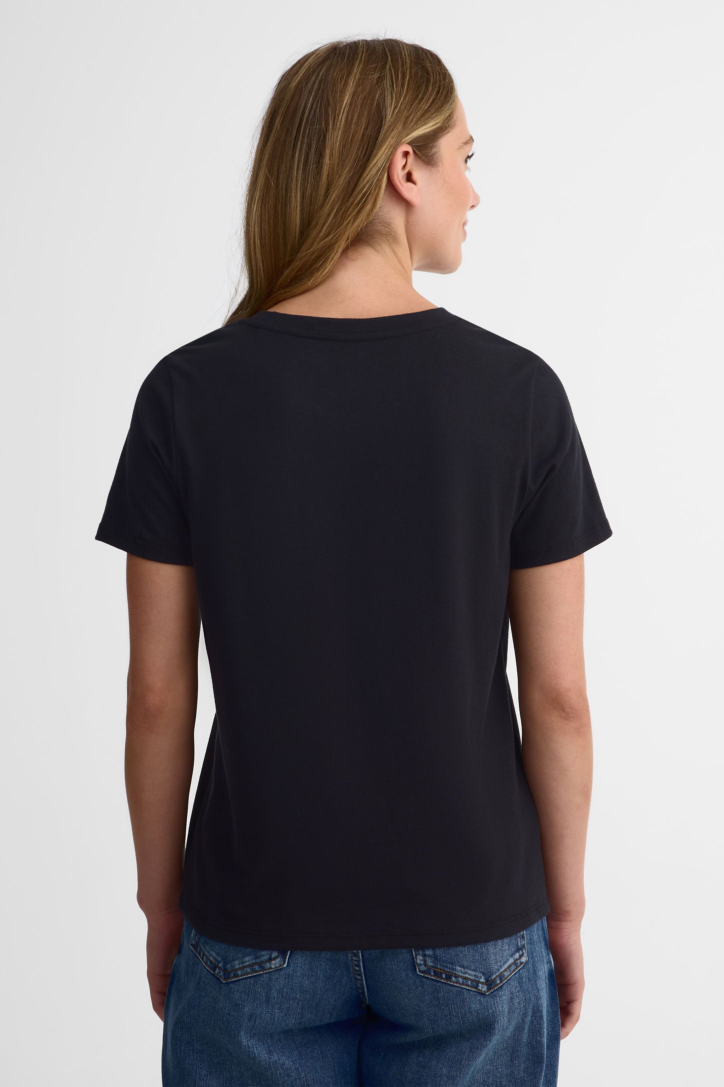 T-shirt col rond coton, 2/30$ - Femme && NOIR