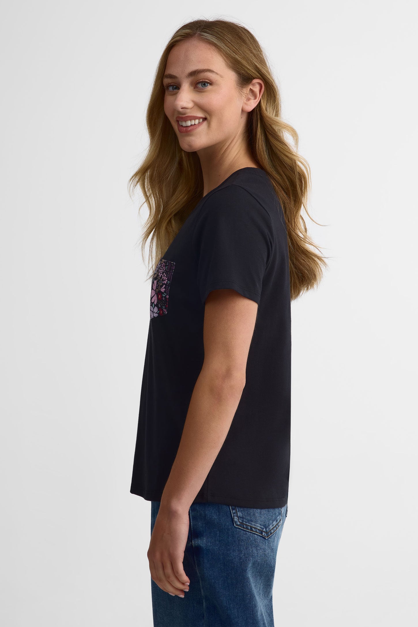 T-shirt col rond coton, 2/30$ - Femme && NOIR