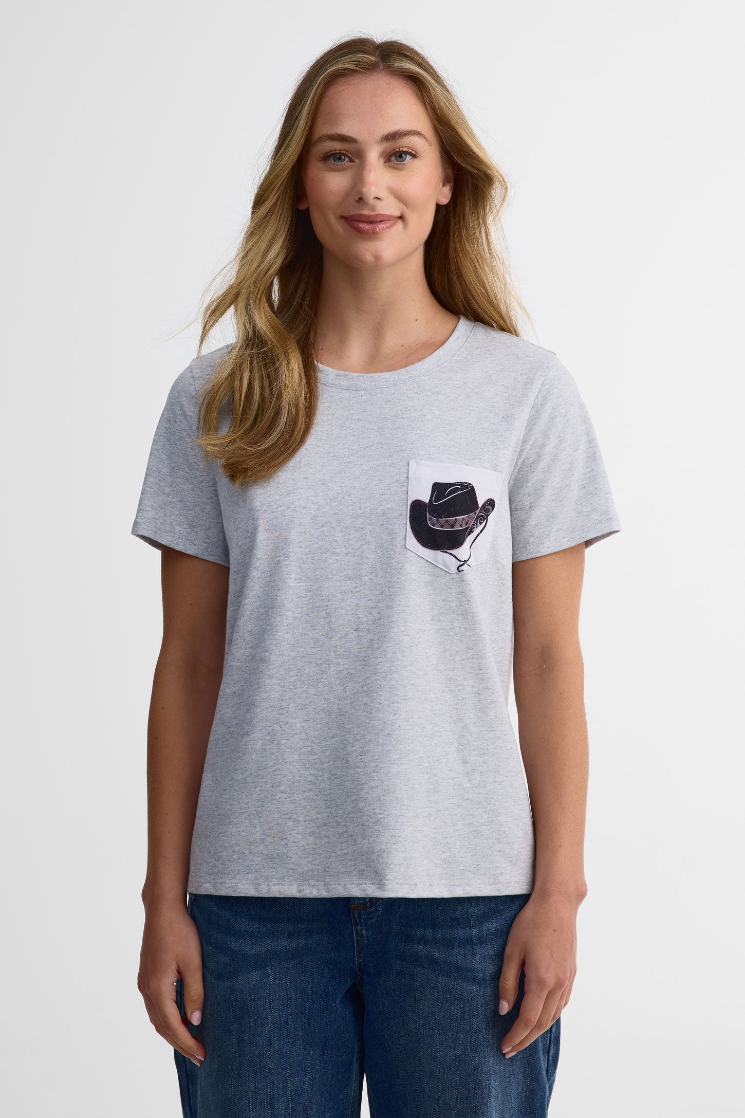 T-shirt col rond coton, 2/30$ - Femme && GRIS MIXTE